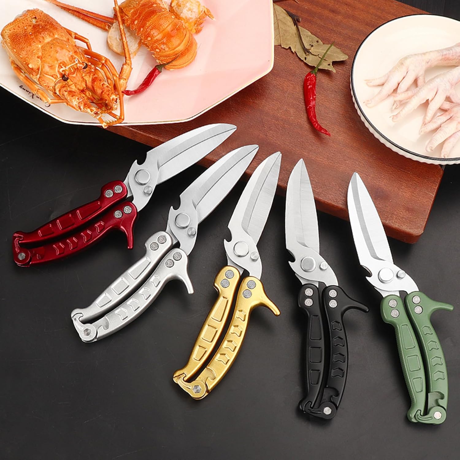 Tijeras de cocinatijeras multiusos, súper afiladas, para aves de corral, pescado, carne, verduras, un buen compañero en la cocina (borgoña)