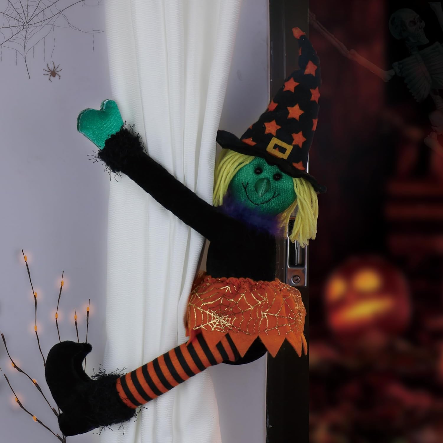 Decoración para árbol de bruja de Halloween, adornos colgantes para árbol de Halloween, corbata de cortina de Halloween y botella de vino con