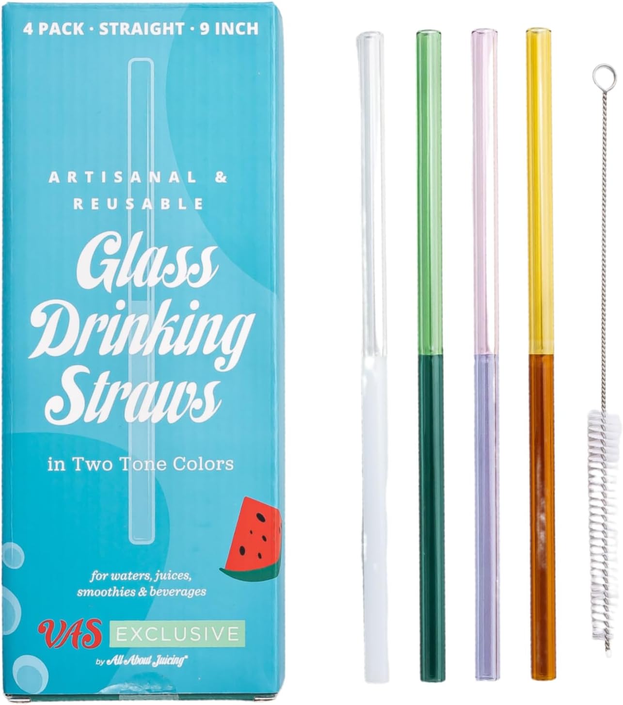 Pajitas de vidrio  Dos colores  Juego de 5 unidades para beber jugos, batidos, aguas, resistentes a roturas, reutilizables, elegantes