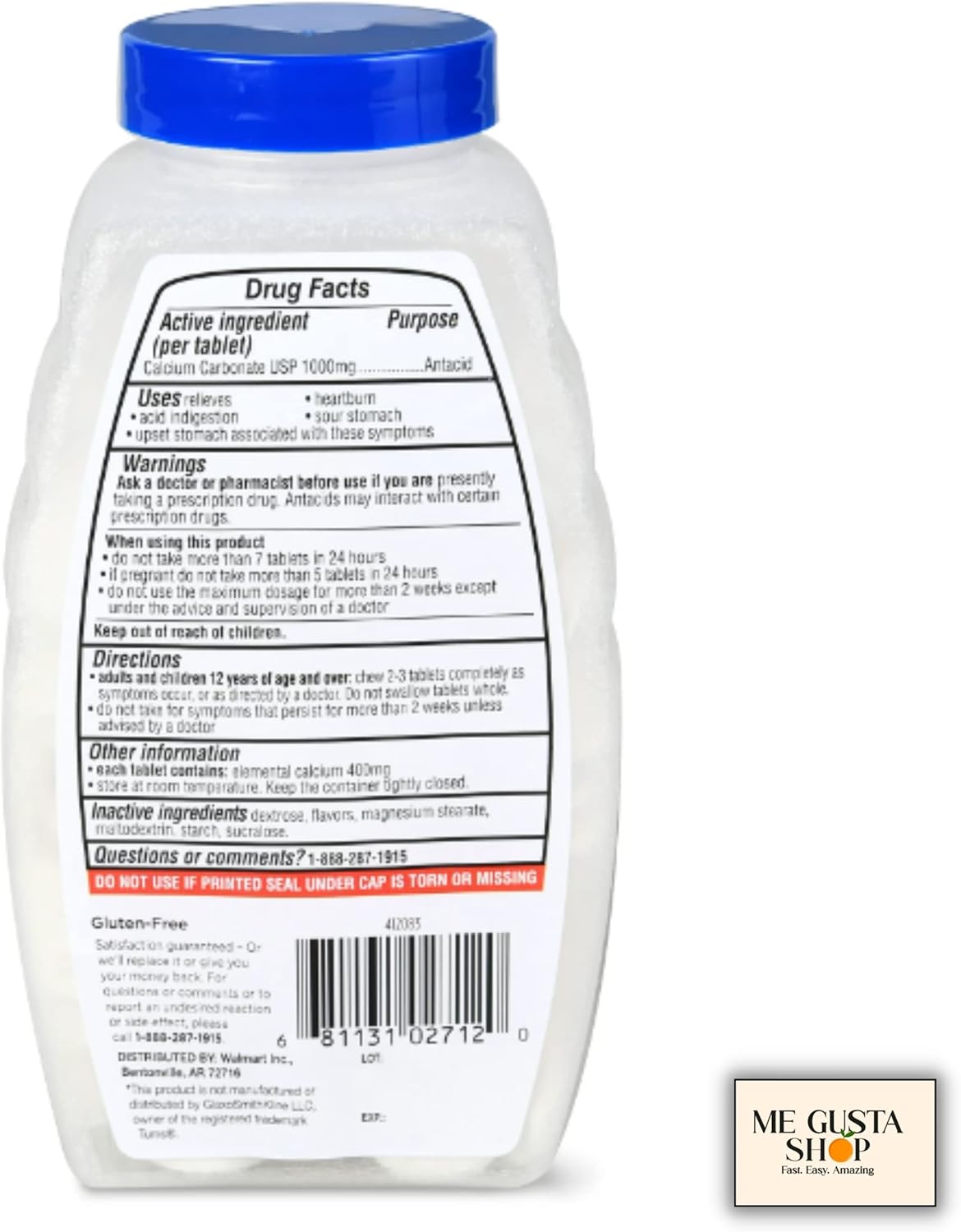 Equate Ultra Strength – Tabletas masticables antiácidos de menta, 1000 mg, 160 unidades (paquete de 02) 320 en total + adhesivo Me Gustas