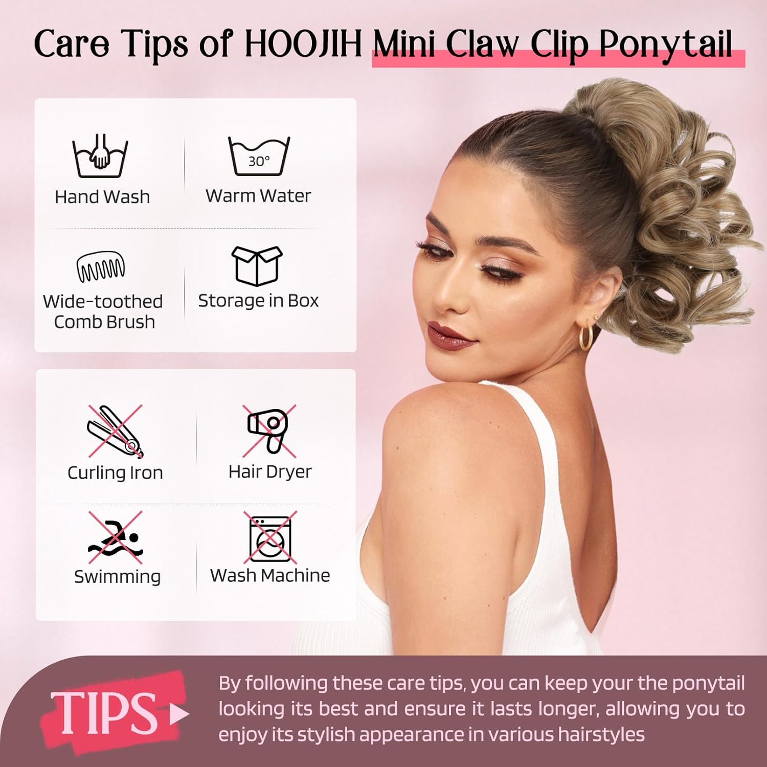 HOOJIH Extensión de cola de caballo con clip de garra, cola de caballo corta de 9 pulgadas, extensiones de cabello rizado ondulado y grueso,