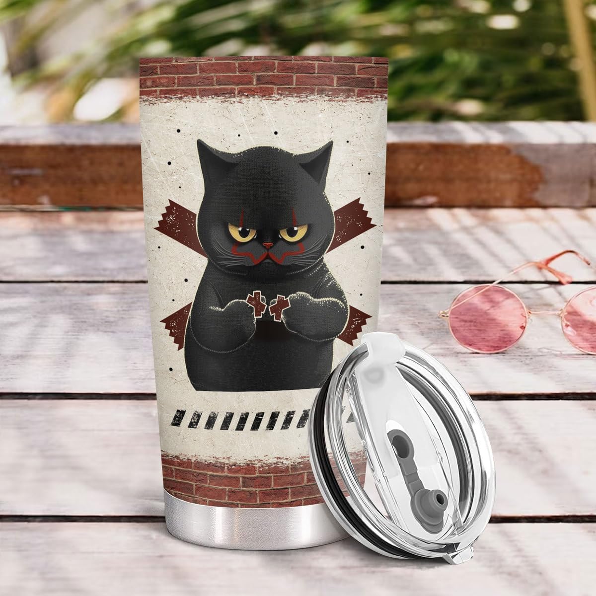 34HD Regalos de Navidad para los amantes de los gatos, vaso de gato de terror de acero inoxidable con tapa, de 20 onzas, divertida taza de café con