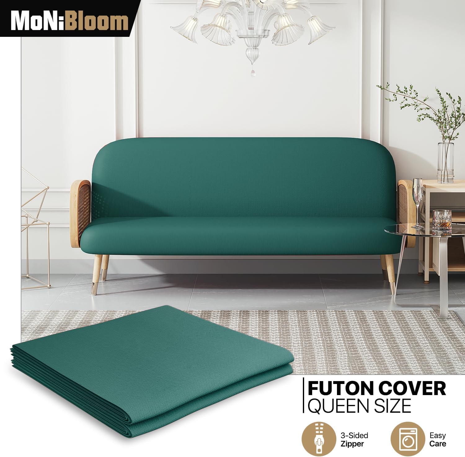 MoNiBloom Funda para futón de tamaño Queen, elástica, sin brazos, funda para sofá sin brazos, protector de muebles, duradera y lavable, con