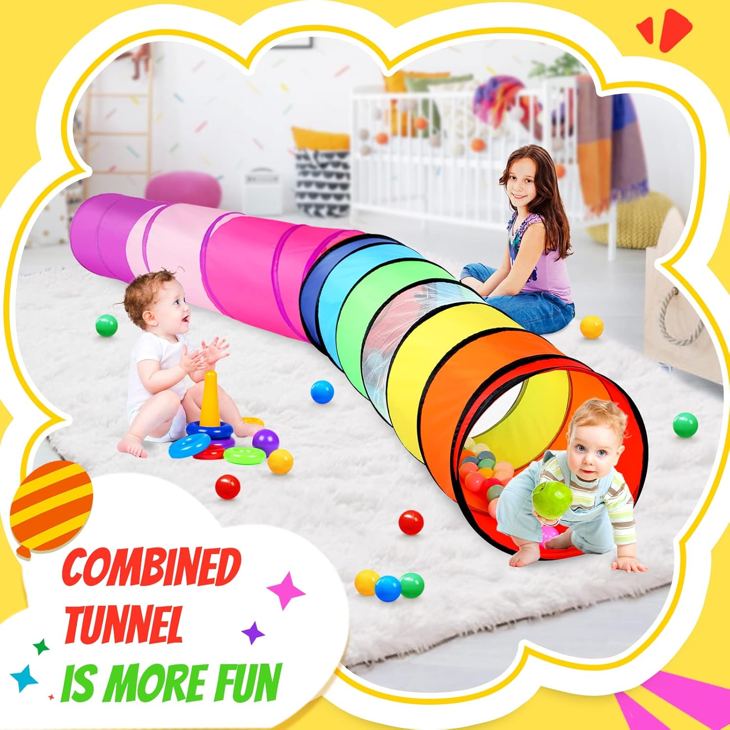 Tienda de campaña de túnel de juego para niños pequeños, paquete de 2 túneles de 6 pies para bebés, niños o perros gatos, regalo plegable para niños