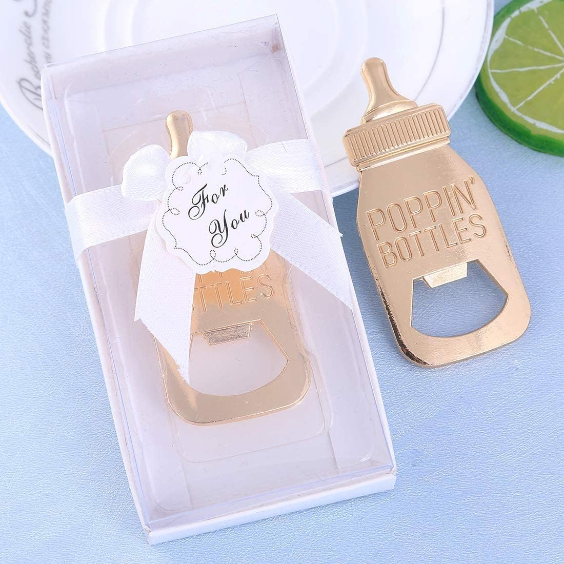 Juego de 18 abridores de botellas para baby shower, recuerdos de decoración de baby shower, abrebotellas con exquisita caja de regalo utilizada para
