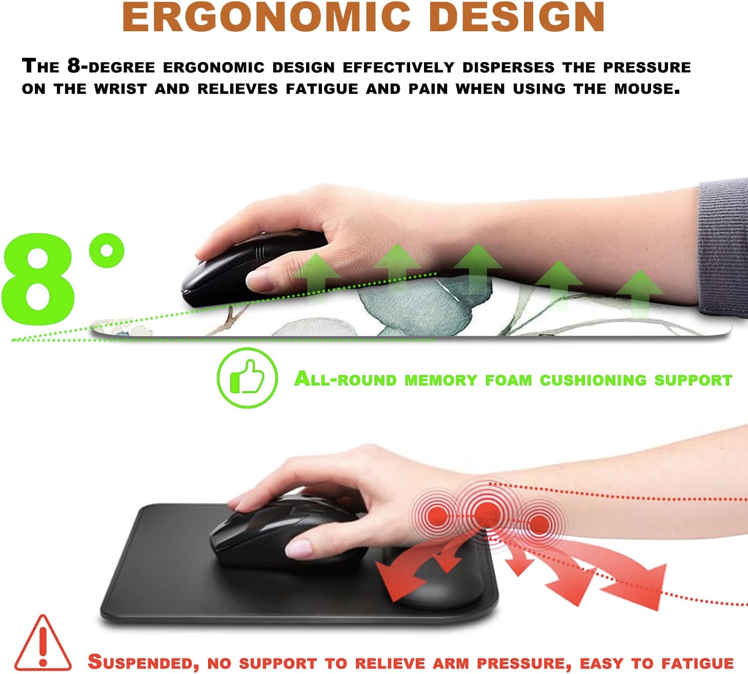 Alfombrilla de mouse ergonómica con soporte para reposamuñecas, alfombrilla gruesa para aliviar el dolor del túnel carpiano, alfombrilla de mouse de