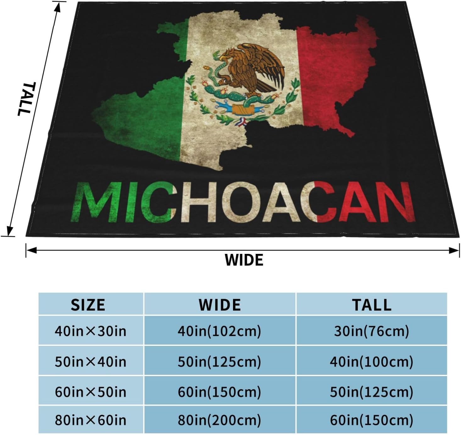 Michoacán – Manta de felpa suave y mullida de 80 x 60 pulgadas con diseño de mapa mexicano de México, súper suave, cálida, manta de forro polar para