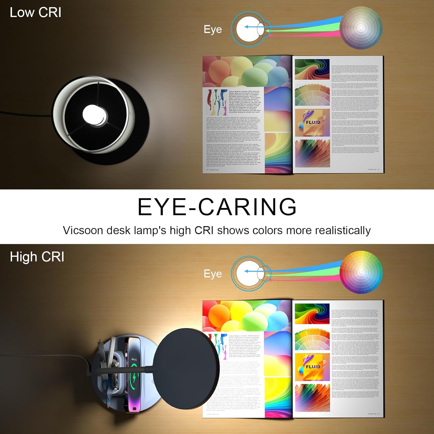 Lámpara LED de escritorio con cargador inalámbrico para oficina en casa, pequeña con soporte para bolígrafo, 800 lúmenes, 3 modos de color, cuello