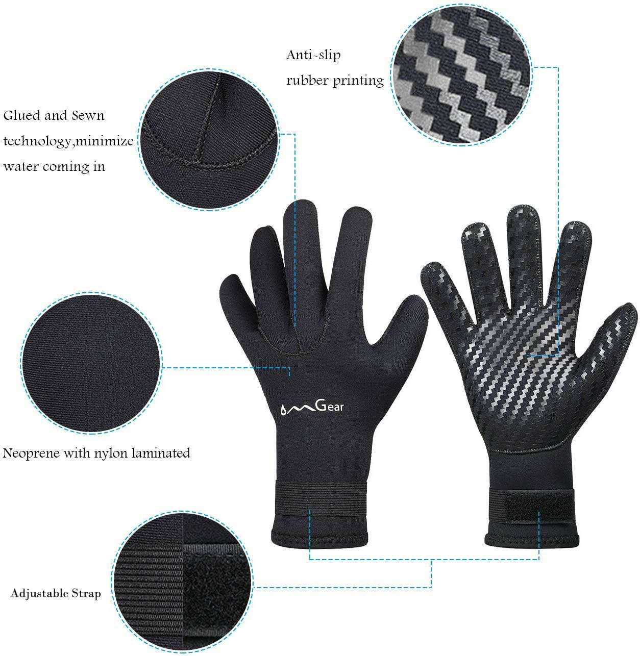 OMGear Guantes de neopreno de buceo, guantes de neopreno de 0.118 pulgadas (0.118 in) térmicos flexibles con correa ajustable para la cintura para