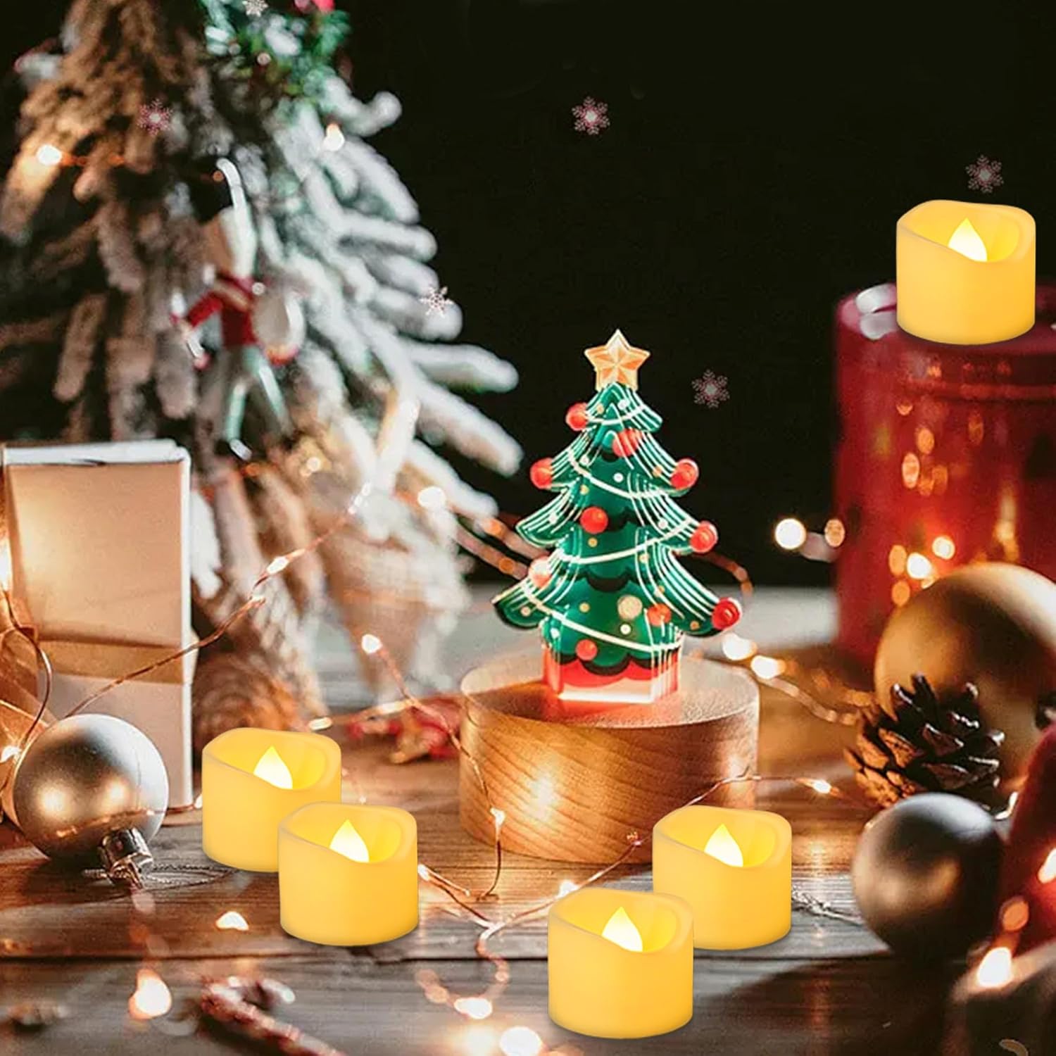 Paquete de 24 velas LED de té de 1.5 x 1.2 pulgadas, pequeñas velas votivas parpadeantes sin llama para exteriores, velas de té falsas eléctricas