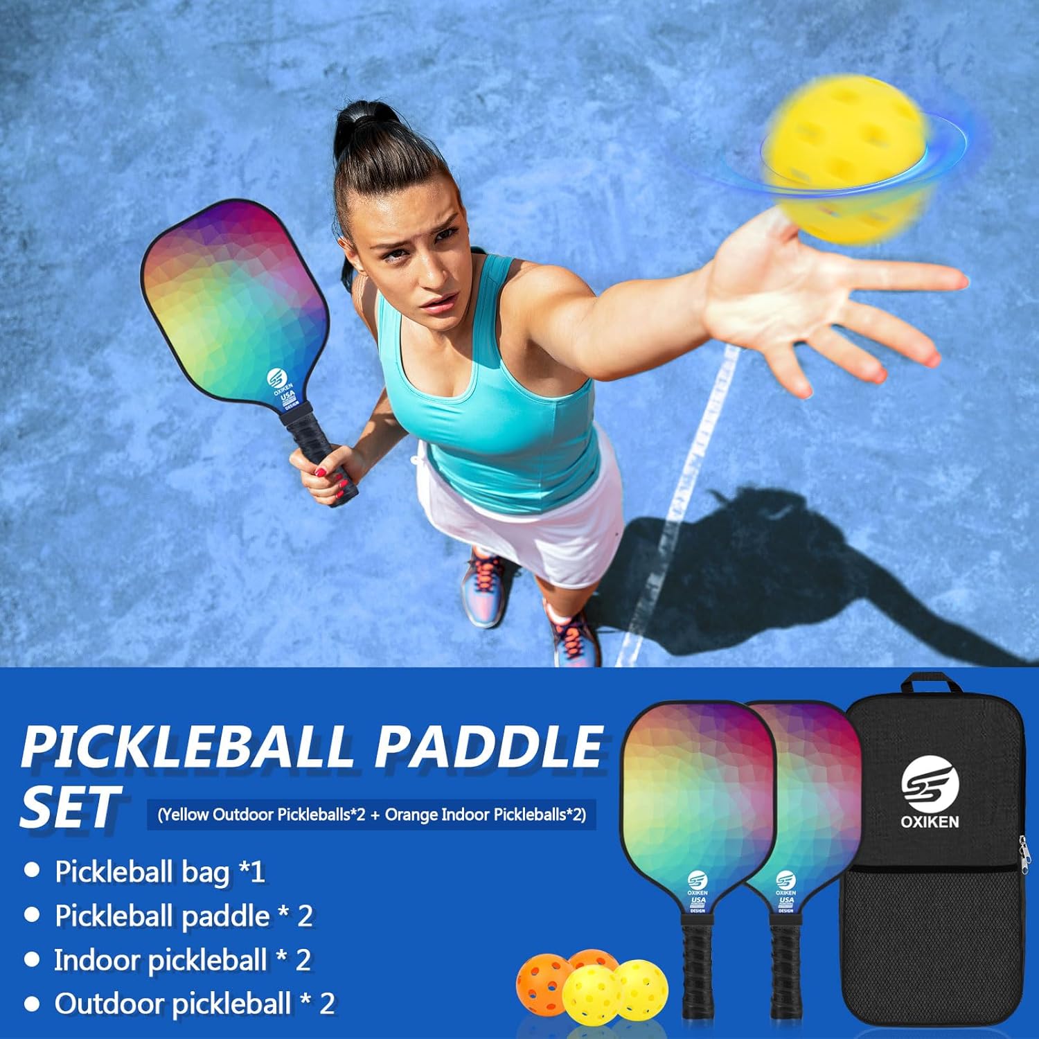 OXIKEN Pickleball Paddles Set of 2, USAPA Approved Carbon Fiber Pickle Ball Paddle (CHS), Polypropylene Honeycomb Core, Anti Slip Sweat Absorbing