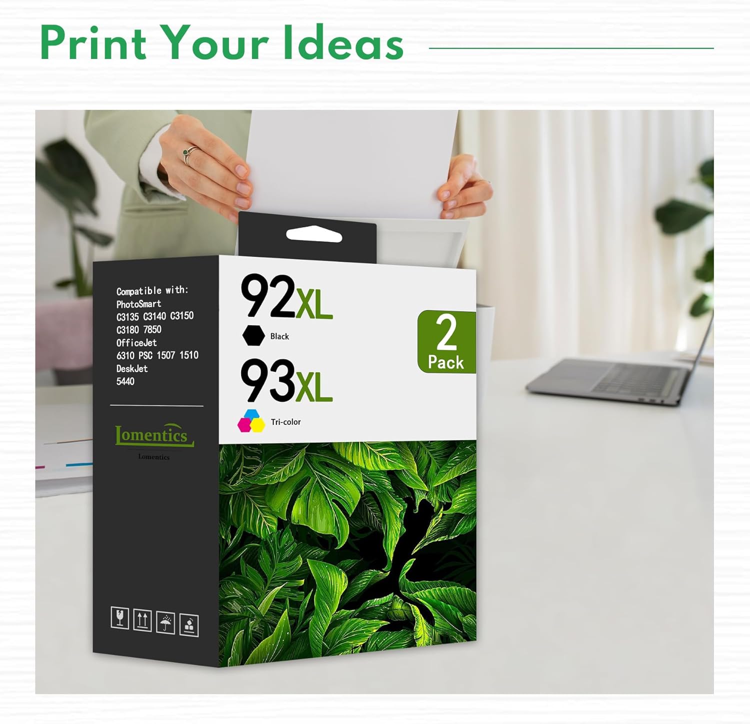 Paquete combinado de cartuchos de tinta 92XL 93XL (paquete de 2, 1 negro1 tricolor) LOMENTI – Cartuchos de tinta 92XL 93XL de repuesto para