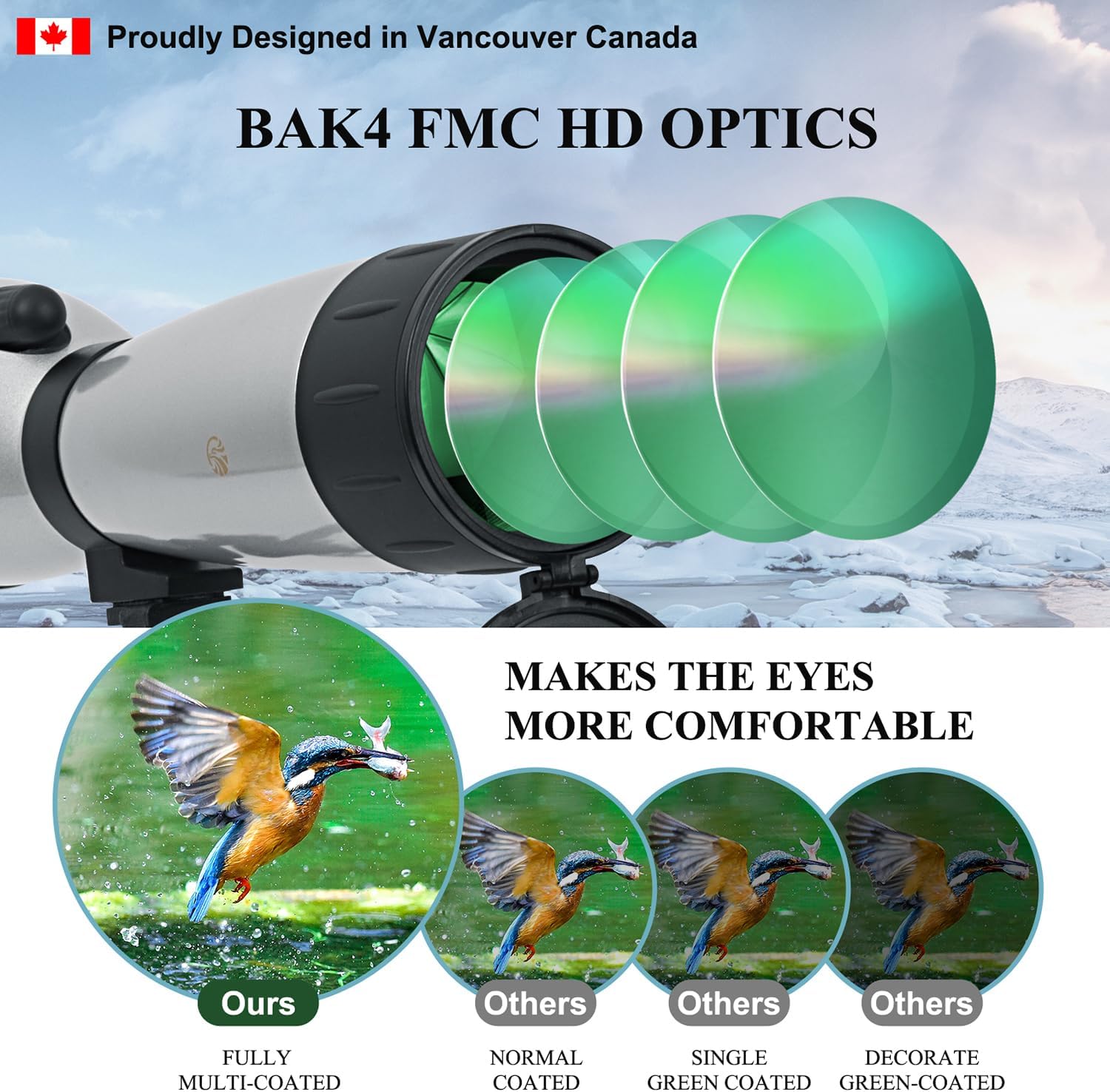 Fetch Falcon 25-75X75 FMC HD Spotting Scope (resistente al agua de largo alcance) con adaptador de teléfono trípode de metal y bolsa de transporte