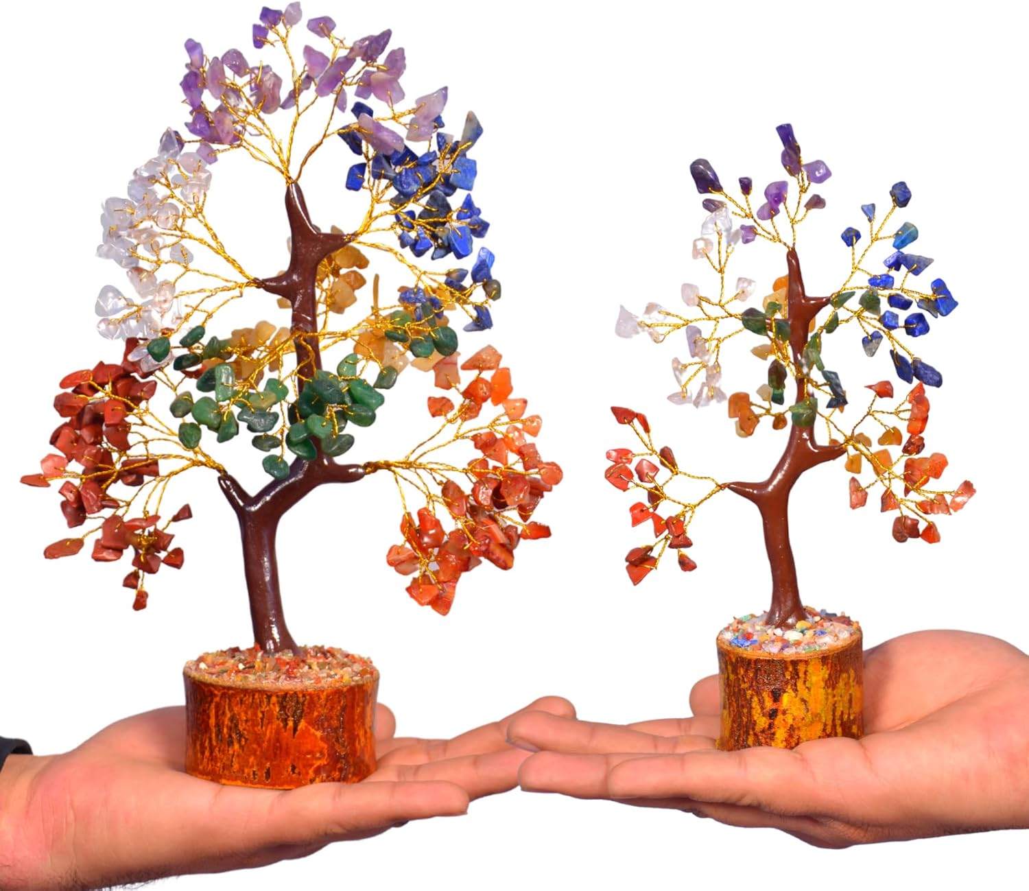 Combo de árbol de cristal de siete chakras, hecho a mano, piedras naturales curativas de cristales bonsái, árbol de dinero para energía positiva,