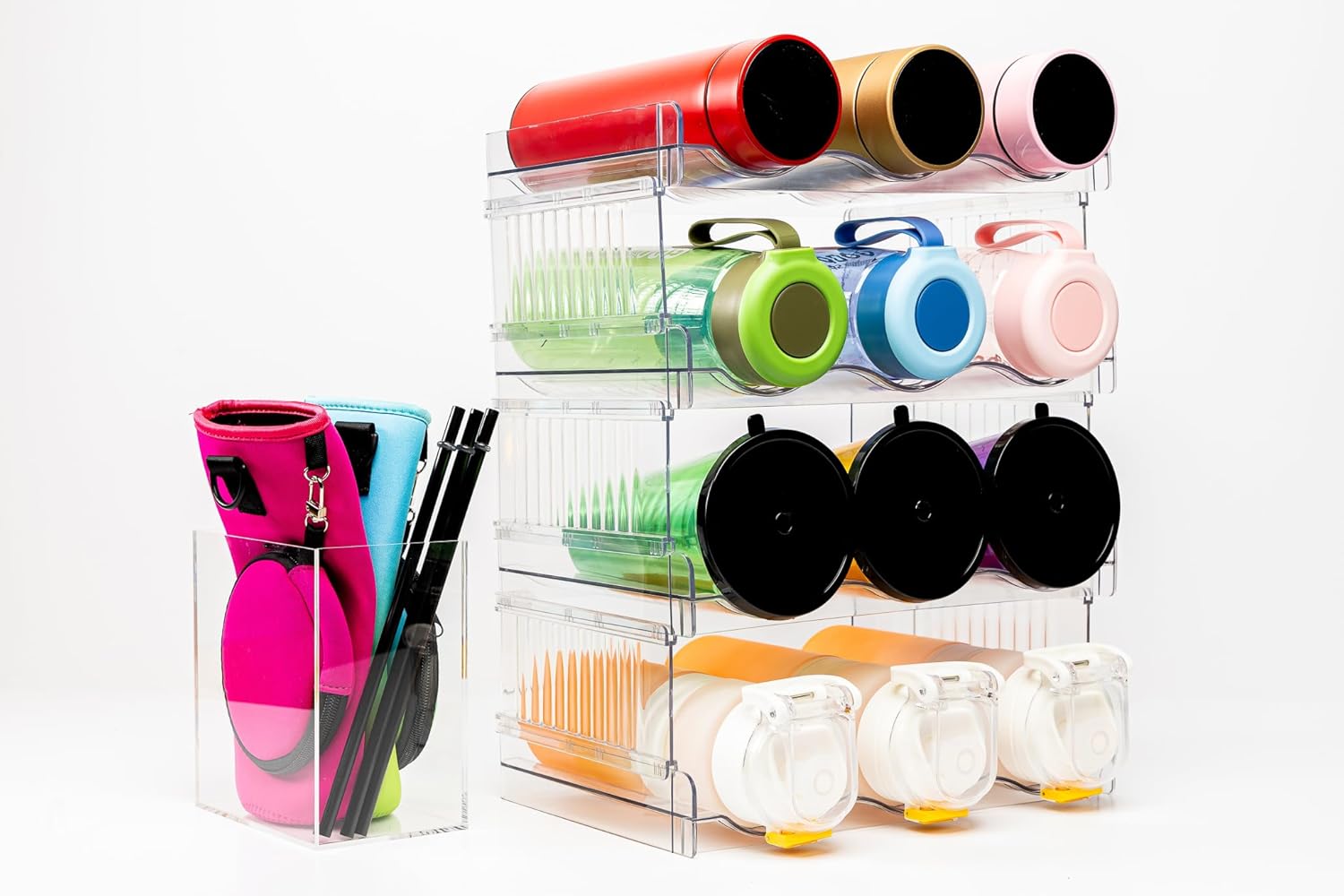 Organizador de botellas de agua, organizador de botellas, paquete de 4 estantes para botellas de agua, organizador de vasos para organización de