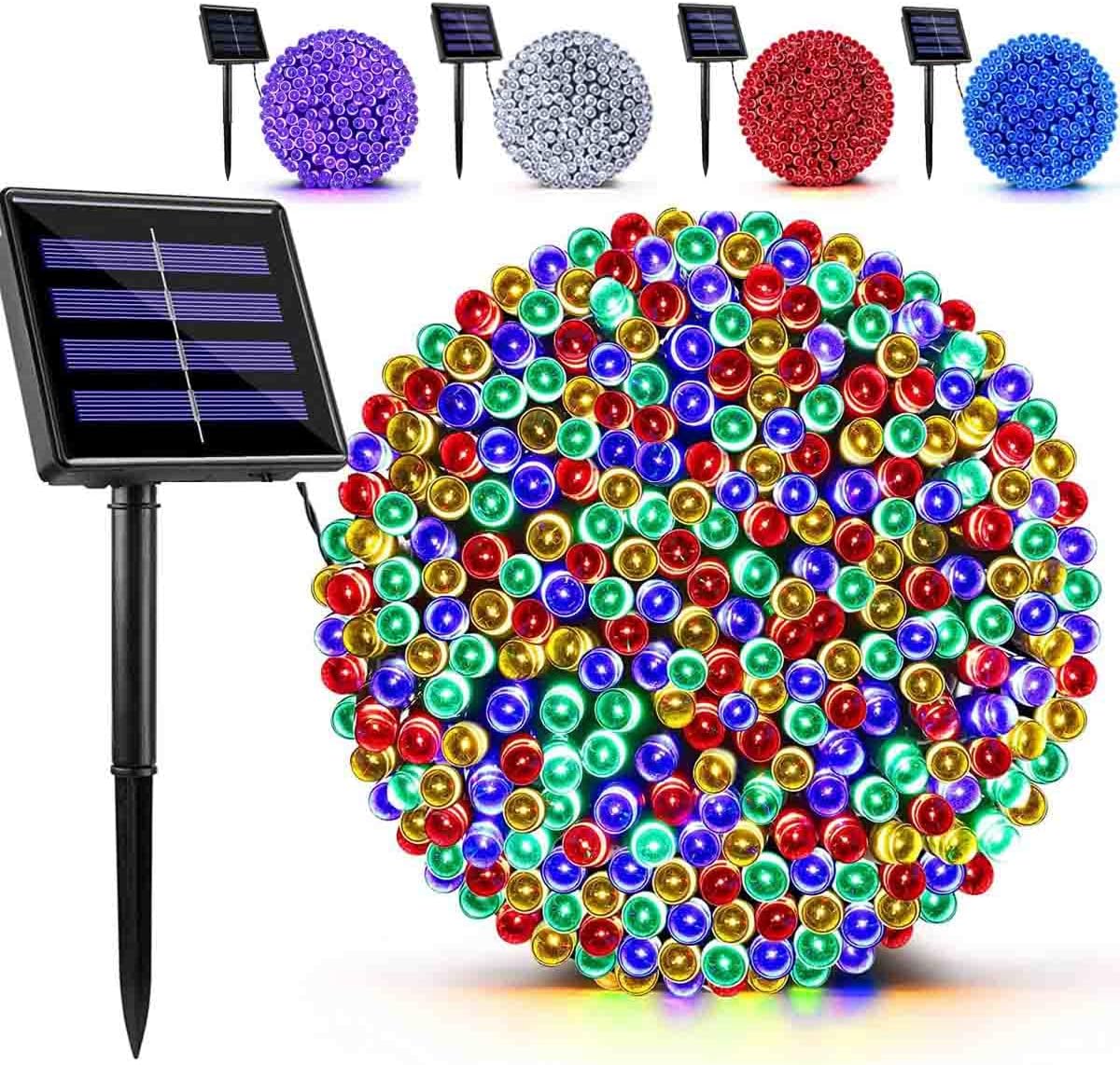 Guirnalda de luces solares extralargas para exteriores, 39 pies, 100 luces solares LED para exteriores, alambre impermeable, 8 modos, luces solares