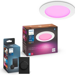 Philips Hue (1) Interruptor de dial negro con (1) Downlight LED Smart Slim de 56 pulgadas, luz blanca y cambio de color ambiental de color, 1200 Philips Hue (1) Interruptor de dial negro con (1) Downlight LED Smart Slim de 56 pulgadas, luz blanca y cambio de color ambiental de color, 1200