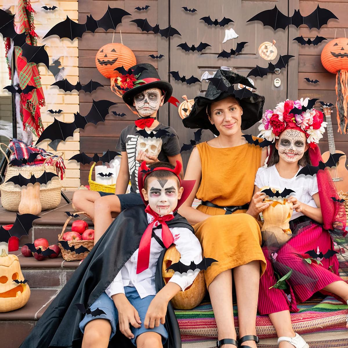 Decoración de pared de murciélago de Halloween, calcomanías estereoscópicas 3D, decoraciones de Halloween, reutilizables, autoadhesivas, calcomanías