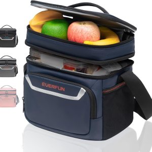 Everfun Lonchera térmica suave para hombres, con doble compartimento, pequeña, plegable, impermeable, a prueba de fugas, para el trabajo, azul marino Everfun Lonchera térmica suave para hombres, con doble compartimento, pequeña, plegable, impermeable, a prueba de fugas, para el trabajo, azul marino