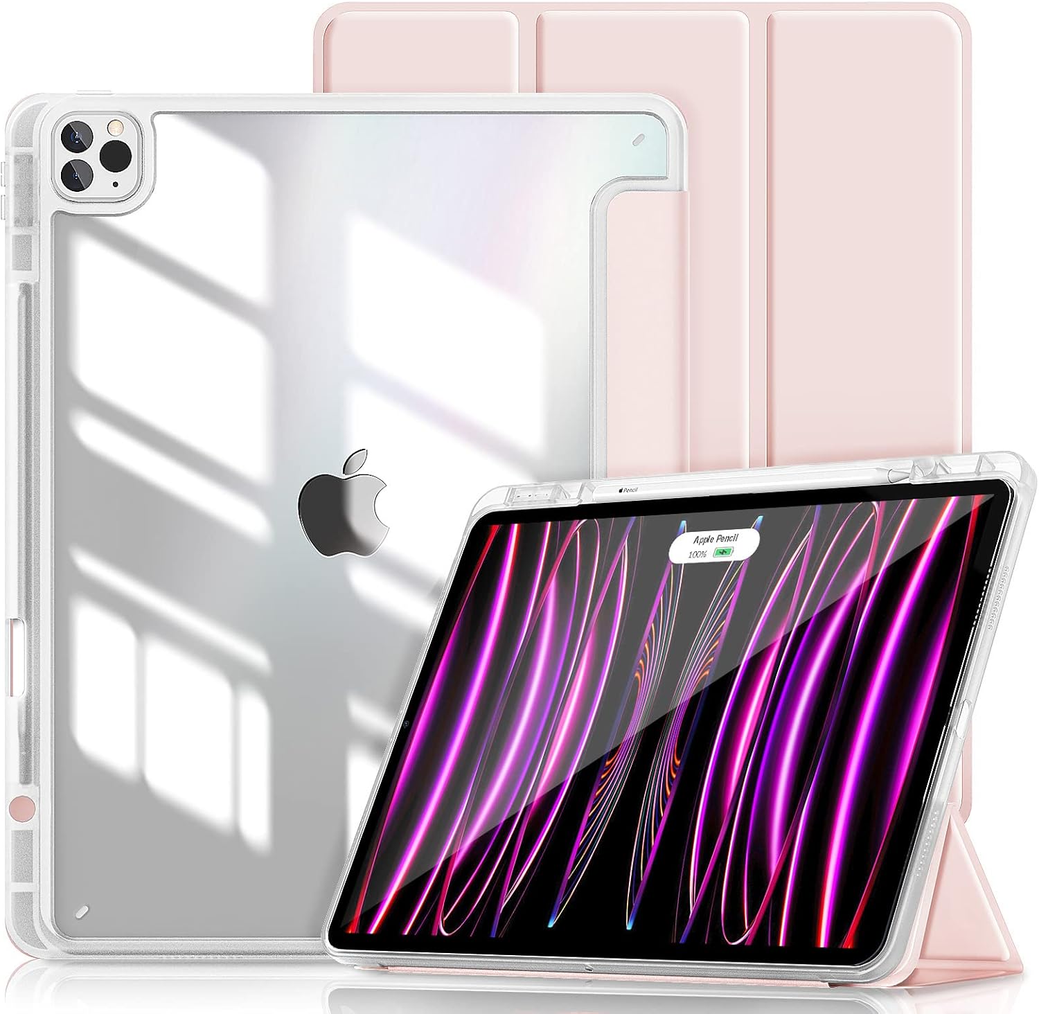 Hoidokly Funda para iPad Pro de 12.9 de 65433 generación (2022202120202018), carcasa delgada y transparente con soporte inteligente de triple
