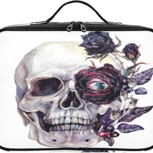 Skull Happy Halloween Evil Eye Bolsa de cosméticos negra de gran capacidad para artículos de tocador de viaje, bolsas de maquillaje para mujeres, Skull Happy Halloween Evil Eye Bolsa de cosméticos negra de gran capacidad para artículos de tocador de viaje, bolsas de maquillaje para mujeres,