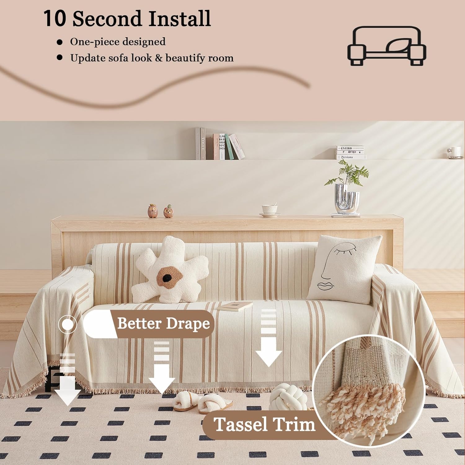 DREAMINGO Funda reversible de felpilla para sofá biplaza, para perros, mascotas, color beige, café, protector para sofá de 2 plazas, funda de sofá