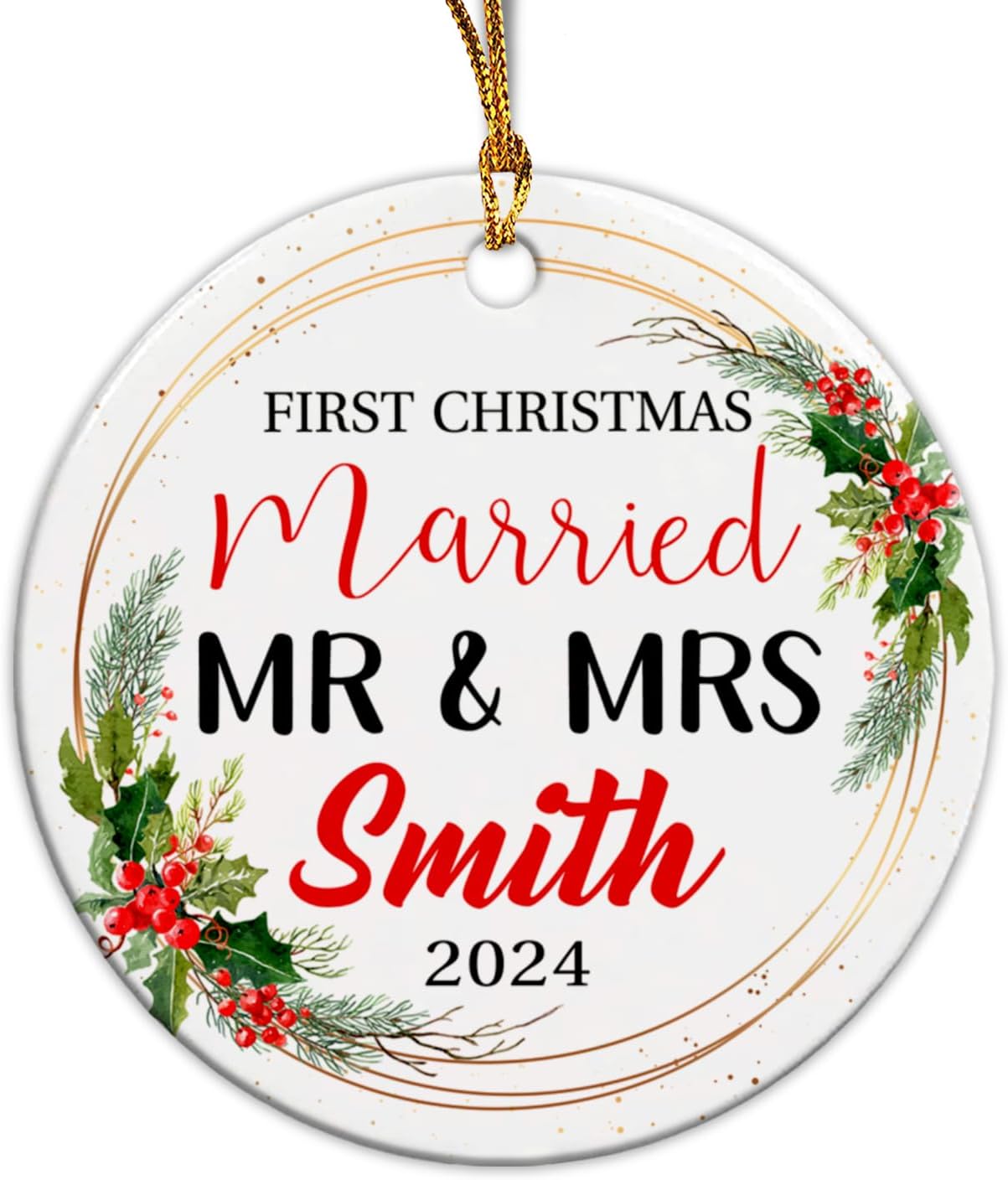 Adorno personalizado de cerámica para casados para la primera Navidad 2023, adorno de cerámica de Navidad personalizado para parejas recién casadas,