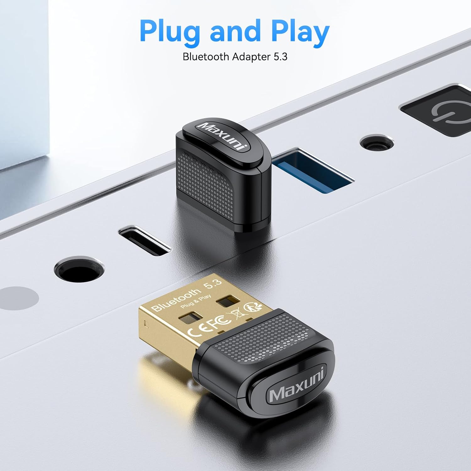 Adaptador Bluetooth para PC 5.3, Maxuni USB Bluetooth Dongle USB 5.3 EDR adaptador para portátil, teclado, ratón, auriculares, altavoces, Bluetooth