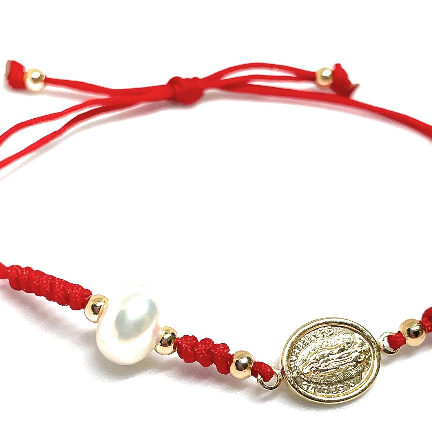 Red String Bracelet Guadalupe Virgin with Cultured Freshwater Pearl for Women – Pulsera roja virgen de guadalupe y Perla cultivada – Vero Silva