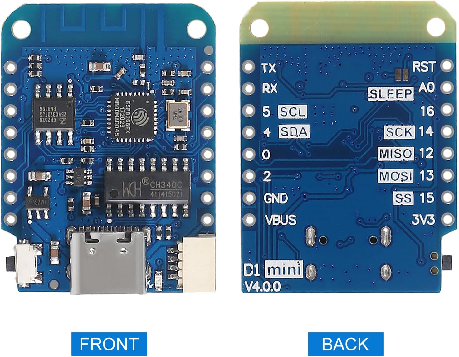 5pcs WeMos D1 Mini V4.0.0 Tipo-C USB WiFi Internet de las Cosas Basado en la Junta ESP8266 4MB Compatible con Arduino MicroPython Nodemcu (V4.0.0