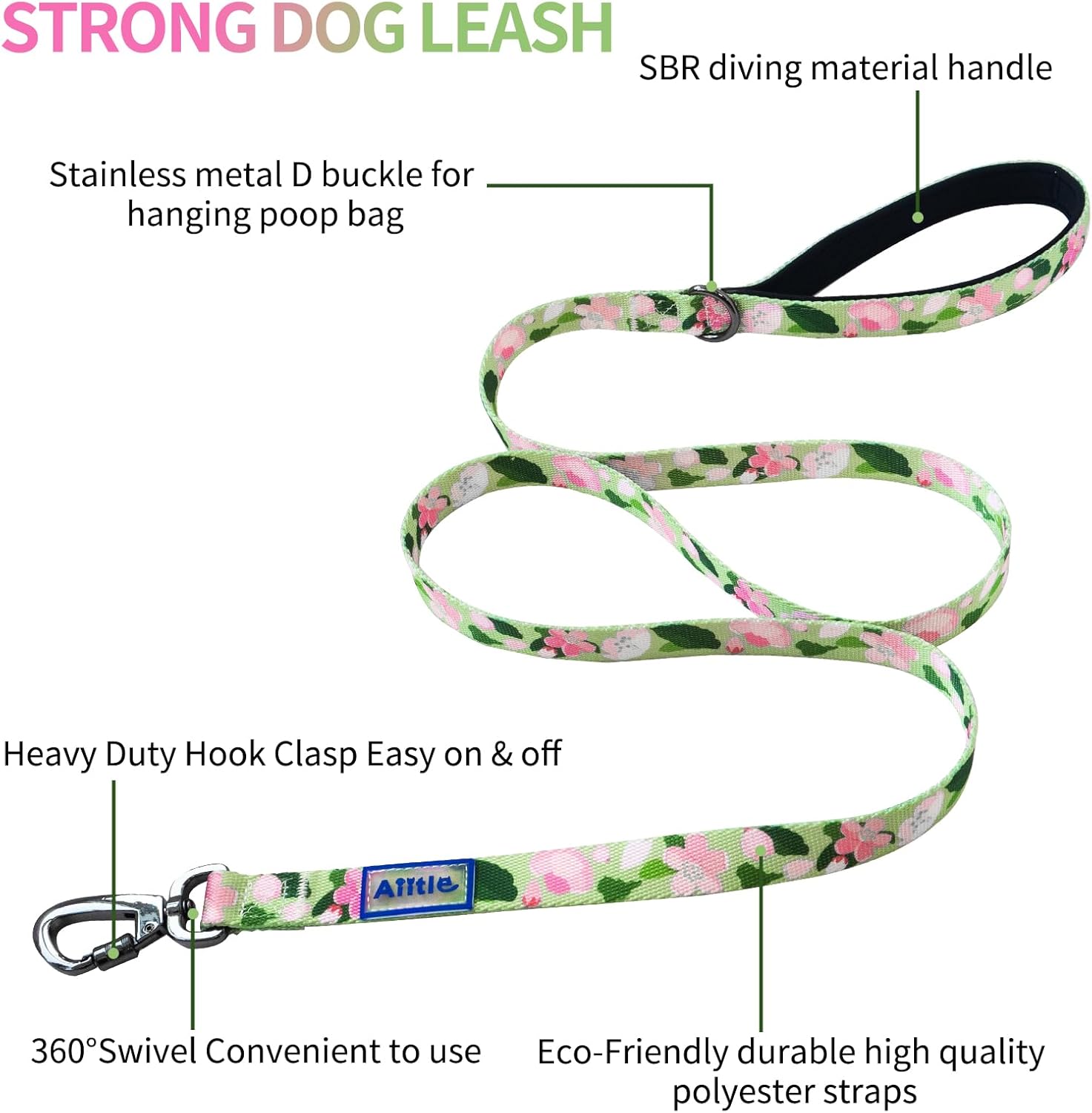 AIITLE Arnés para perro, correa y collar sin tirones, collar básico ajustable con una correa resistente, hebilla súper resistente y anillo en D,