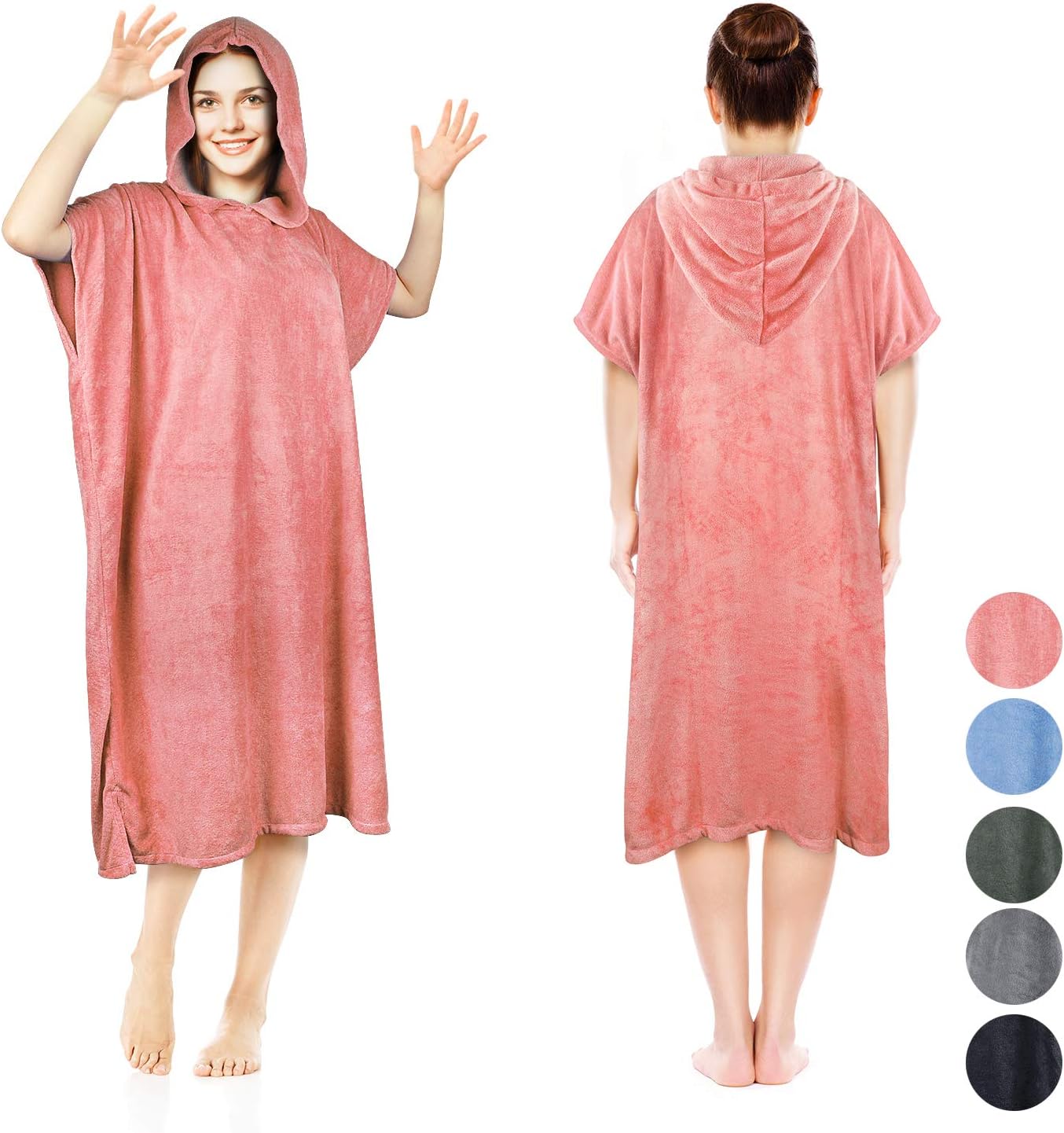 Toalla cambiadora de playa con capucha, poncho de microfibra súper absorbente para hombres y mujeres, para surf, baño, ducha, piscina, color rosa