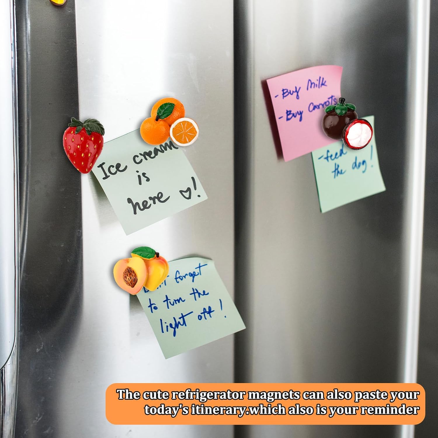 Imanes de frutas para refrigerador, 8 piezas de lindos imanes de refrigerador de dibujos animados 3D de resina para refrigeradores, pizarras