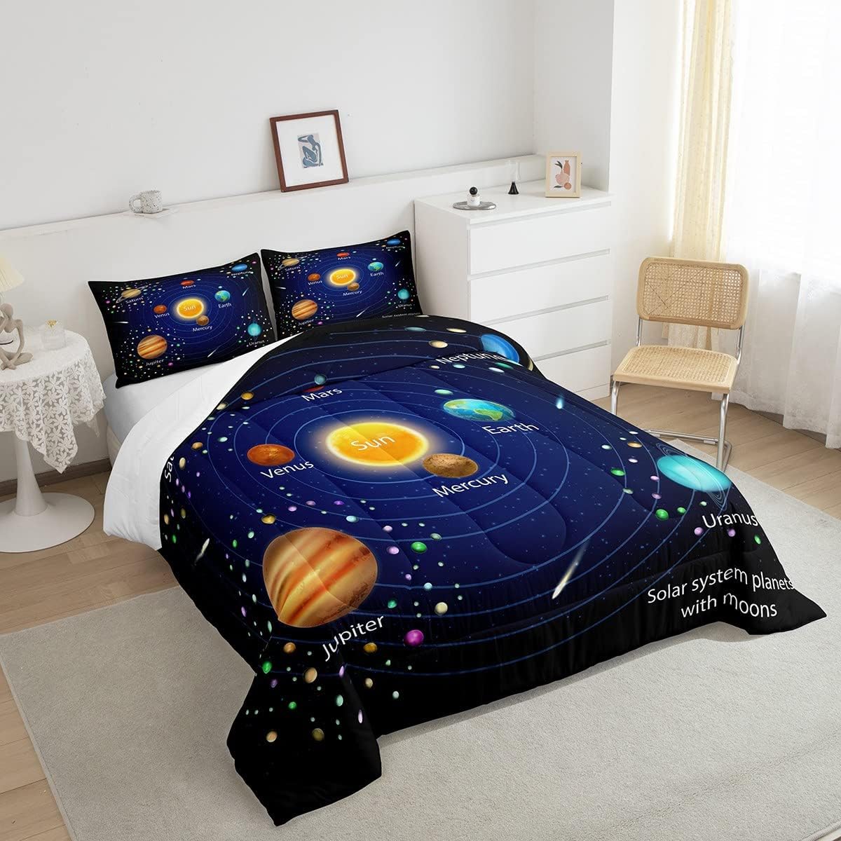 Feelyou Juego de edredón del espacio exterior para niños, universo y planeta, juego de ropa de cama para niños y niñas, edredón de galaxia, planeta,