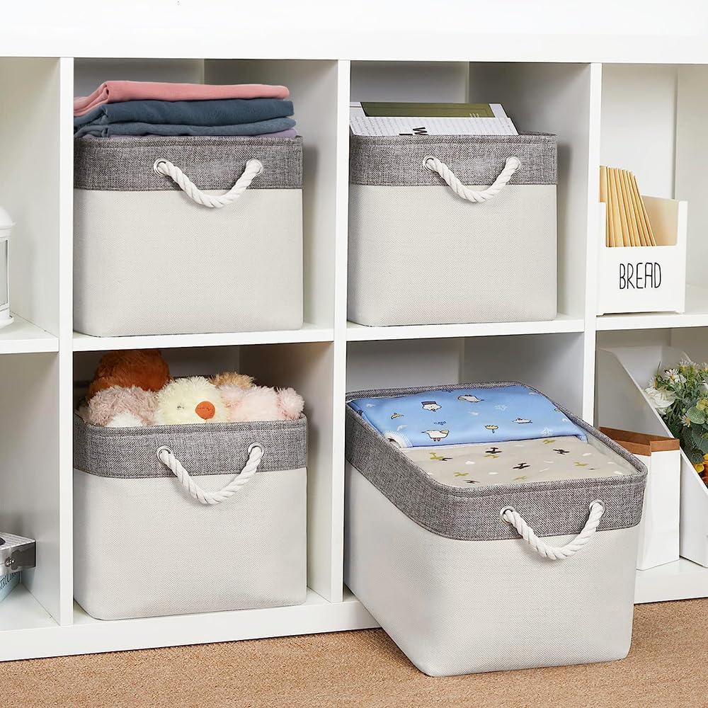 Sacyic Cesta de organización y almacenamiento para organizar, paquete de 4 cubos grandes de almacenamiento de tela de 16 x 12 x 8 pulgadas, canastas