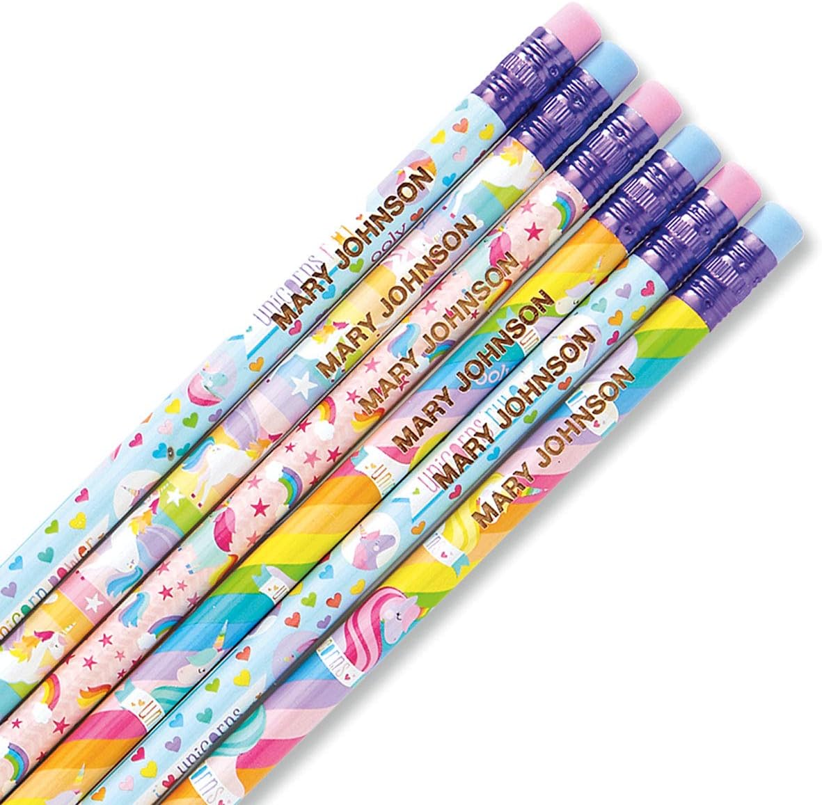 Lillian Vernon Lápices de unicornios personalizados, juego de 12, nombre grabado, lápices escolares de madera dura #2, regalo para niños