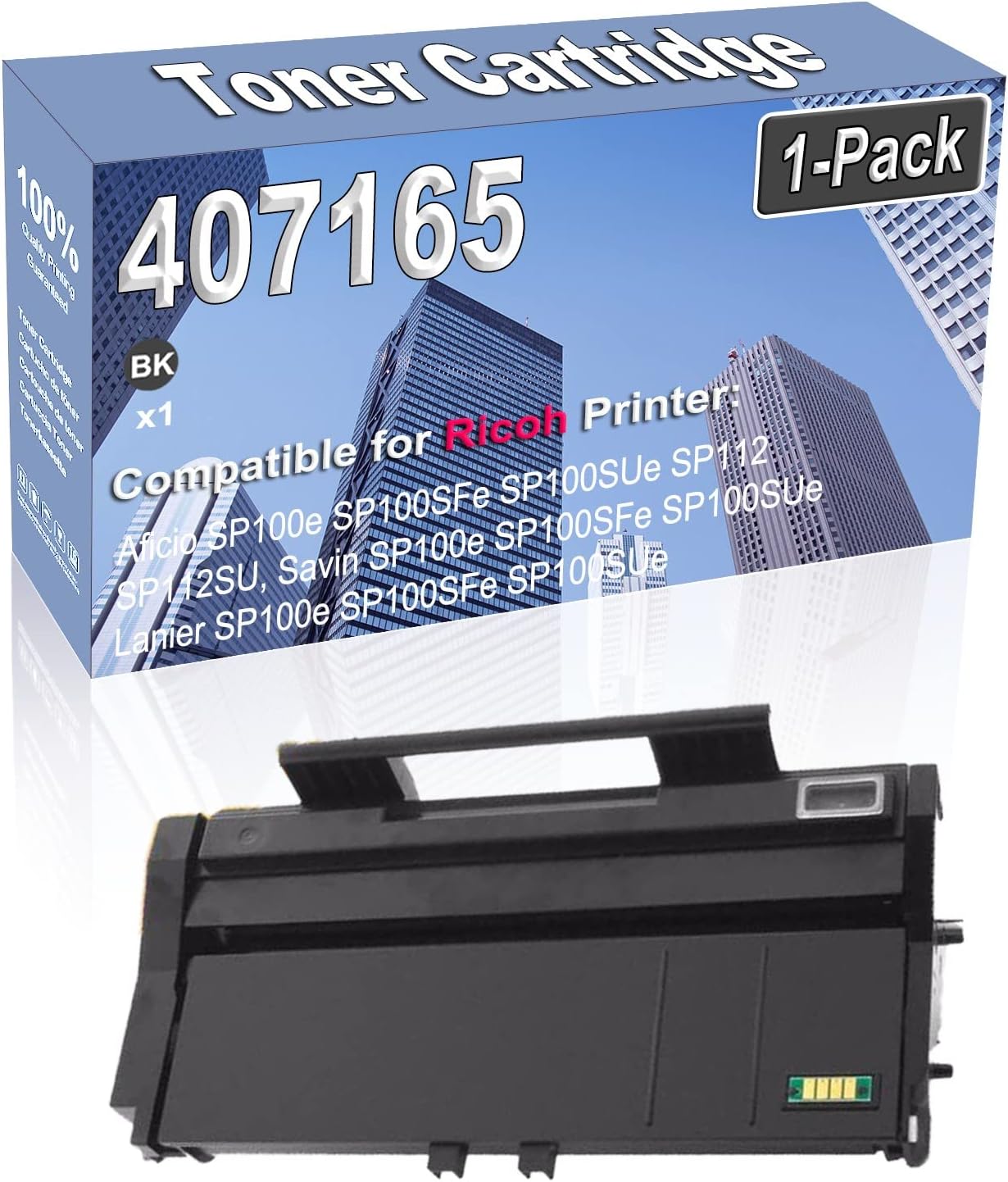 Paquete de 1 cartucho de tóner de imagen compatible con alto rendimiento 407165 (negro) para impresora Ricoh Aficio SP100e SP100SFe SP100SUe SP112
