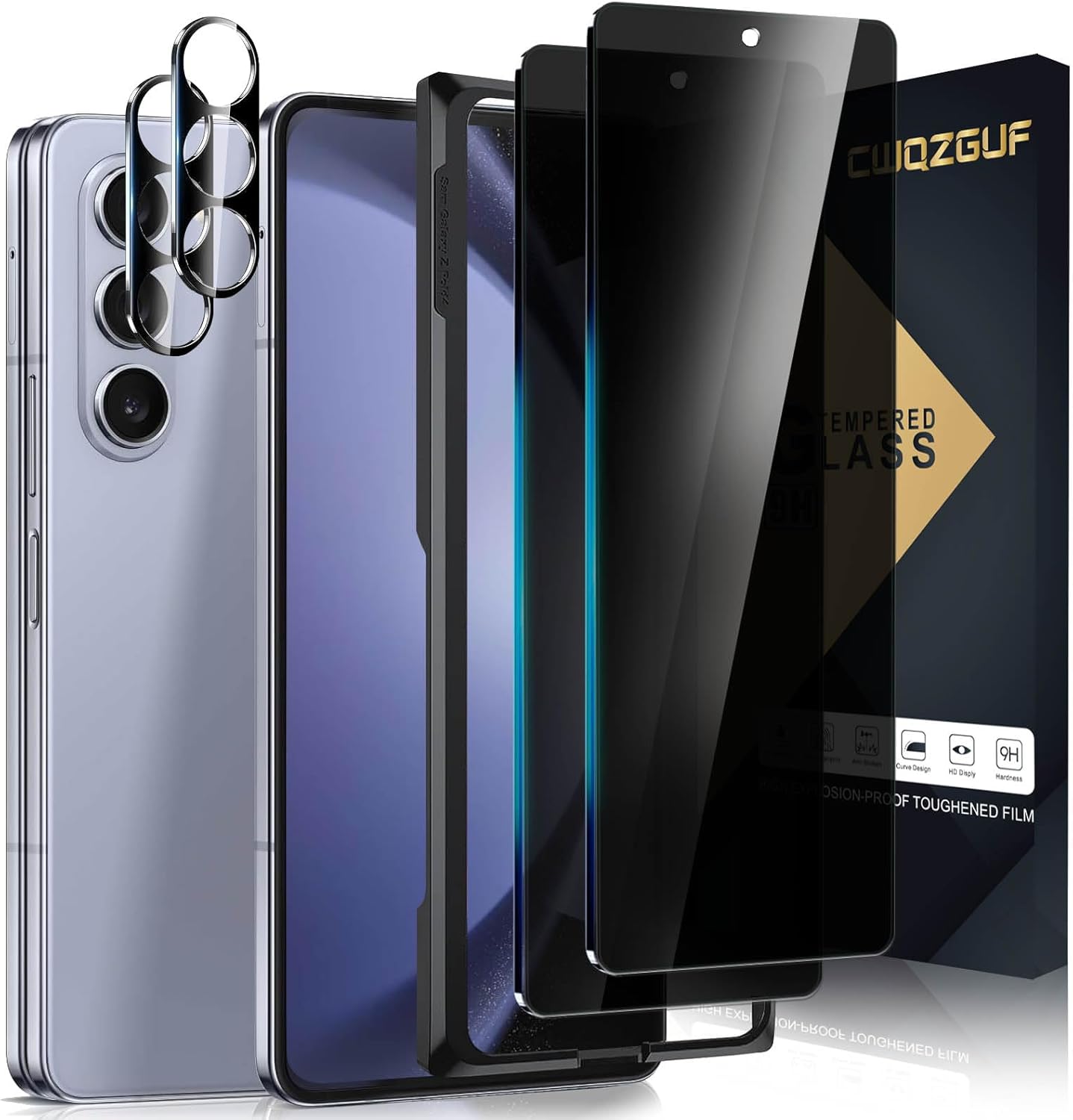 Paquete de 2 + 2 protectores de pantalla de privacidad para Galaxy Z Fold 5, paquete de 2 películas templadas de privacidad frontal con 2 unidades