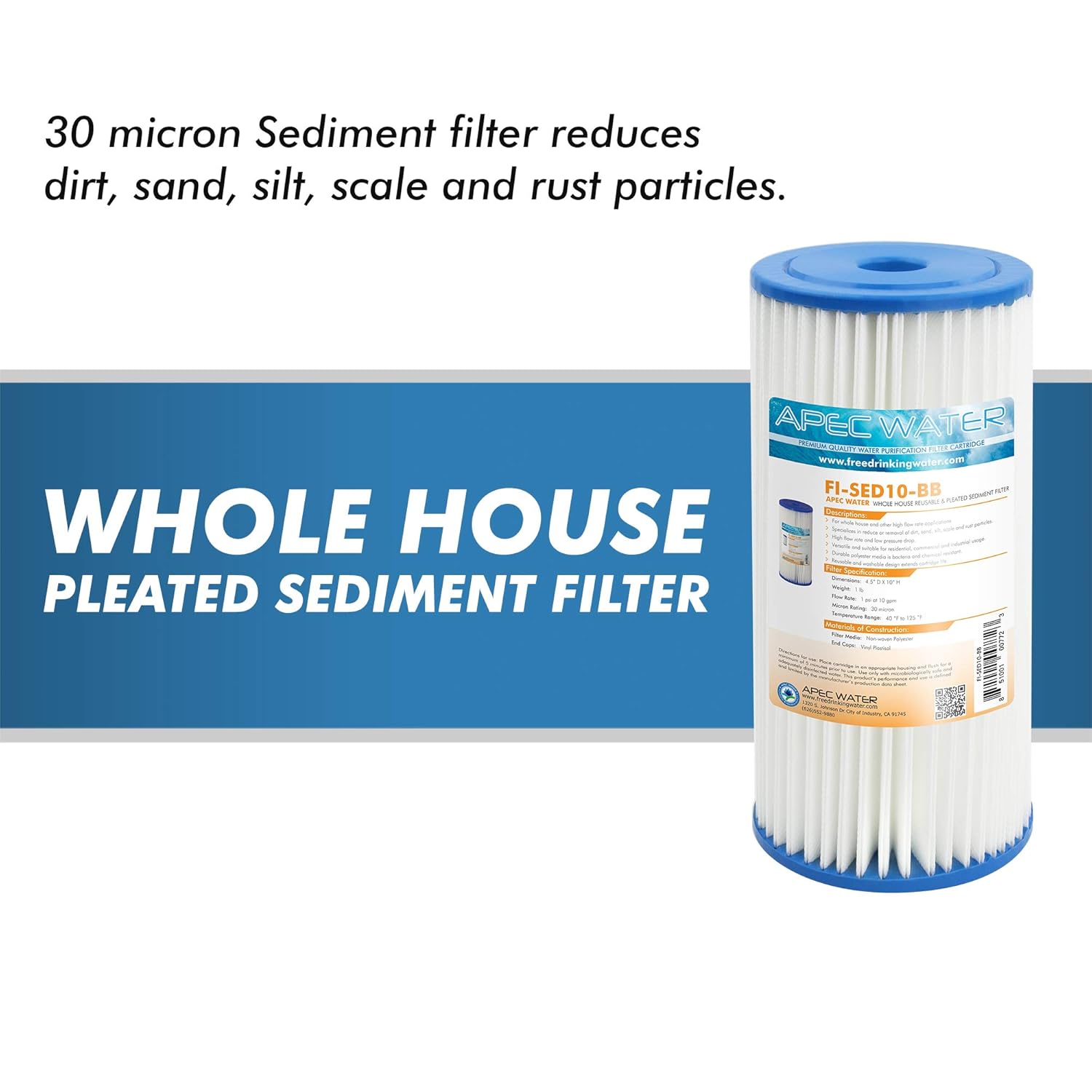 APEC Water Systems CB1-SED10-BB – Filtro de agua de sedimentos para toda la casa, sistema de filtración para el hogar, color azul