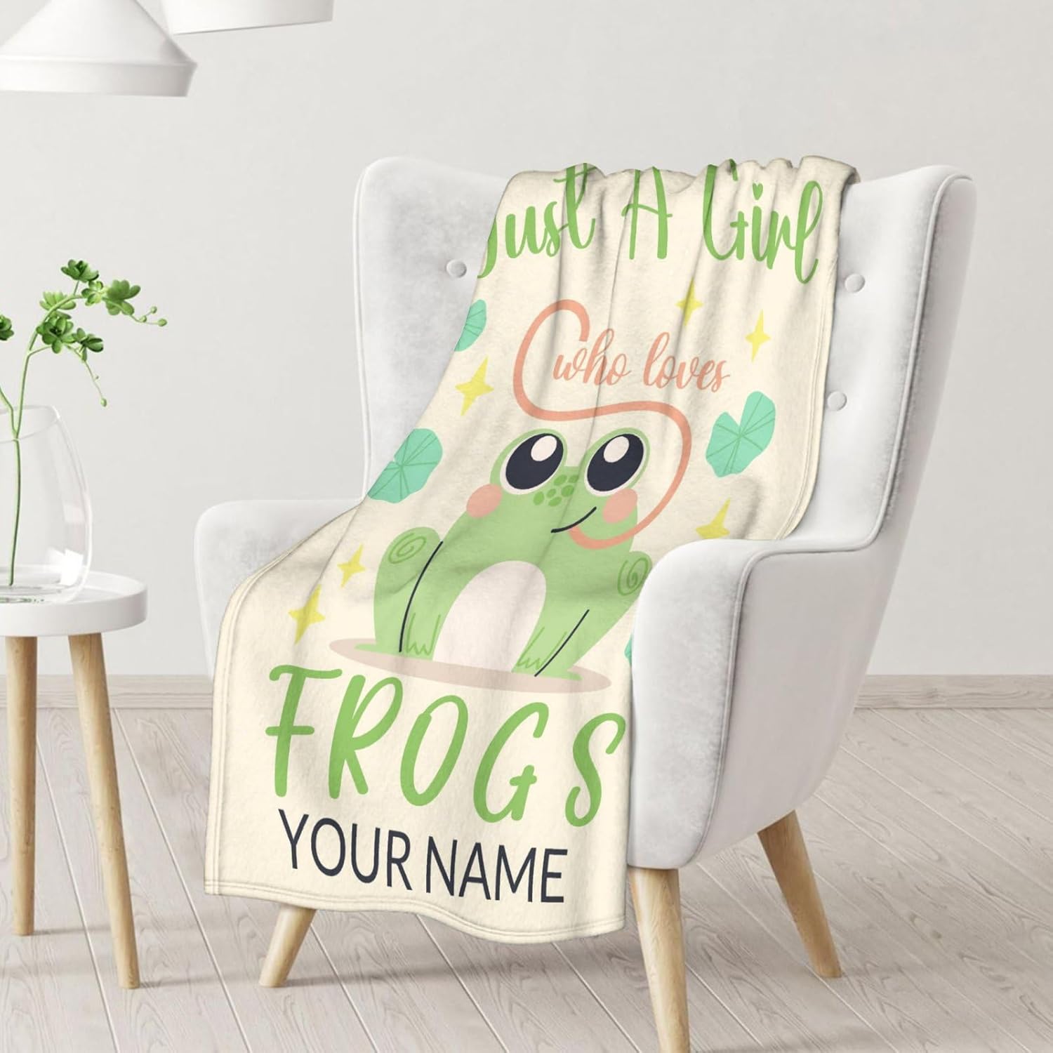 Manta de rana personalizada con nombre, 40 x 50 pulgadas, bonita manta para niñas, manta verde suave y mullida para cama, sofá y sala de estar