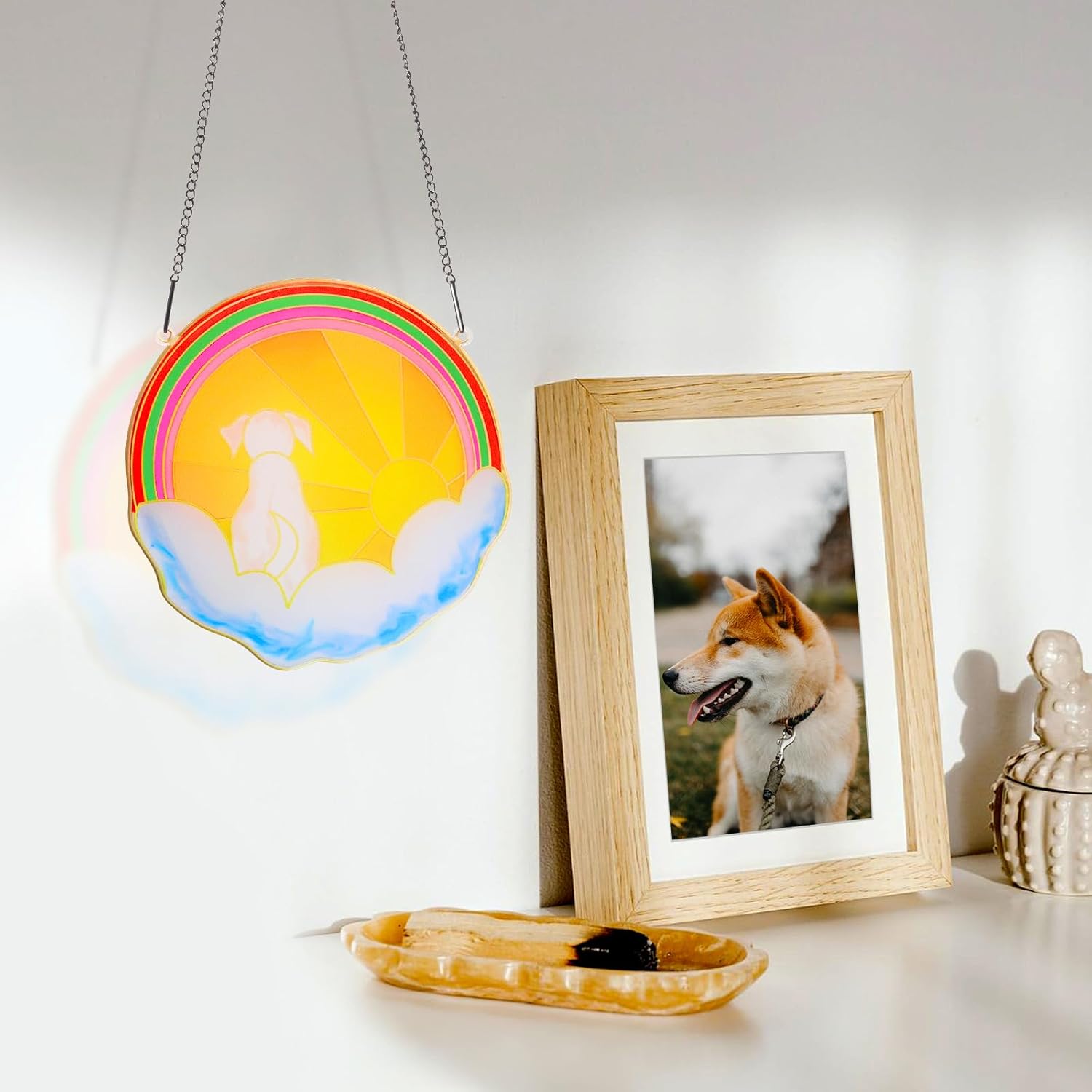 Regalos conmemorativos para perros, arco iris, para colgar en la ventana, atrapasoles de doble cara para decoración del hogar, jardín, campanilla de