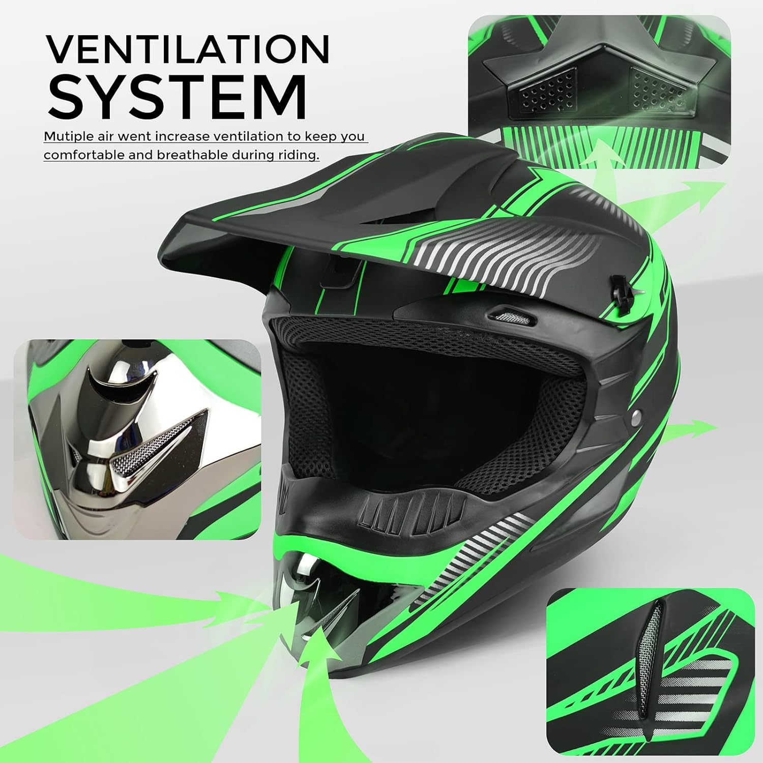 Casco de motocross, casco de motocicleta ATV ATV para jóvenes y adultos, casco de bicicleta de montaña BMX de 4 ruedas para niños, certificado DOT,