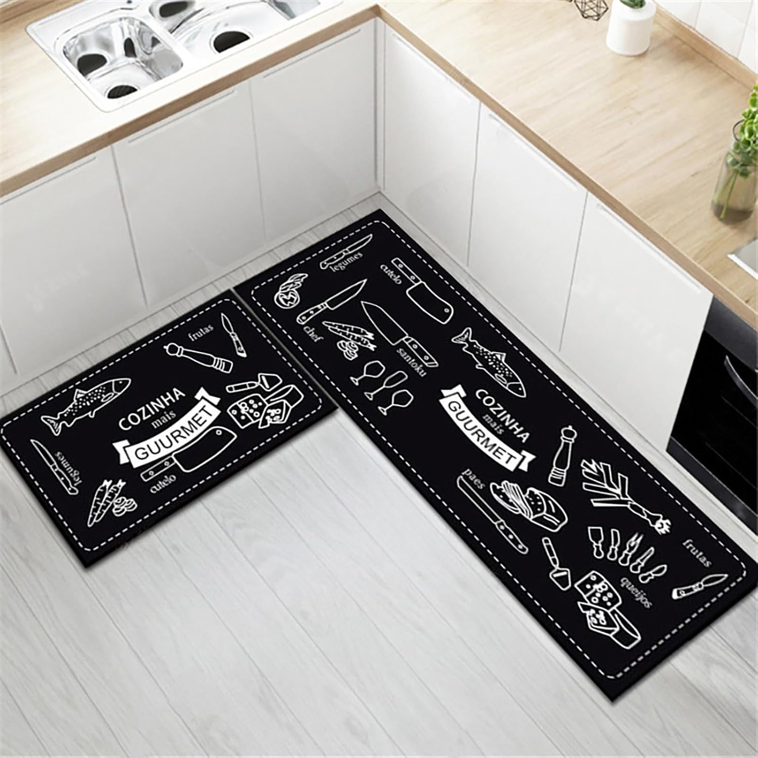 Juego de 2 alfombras y tapetes de cocina, antideslizantes, acolchados, antifatiga, absorben el agua y el aceite, tapete para el hogar para cocina,
