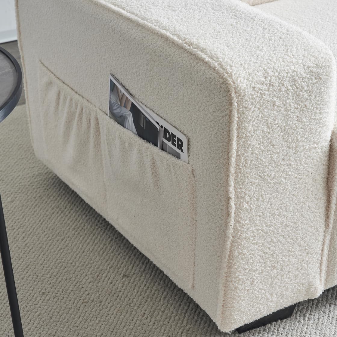 Sofá de terciopelo de peluche de 3 plazas de 120 pulgadas con cómodos asientos anchos, cojín ajustable moderno de mediados de siglo, reposabrazos