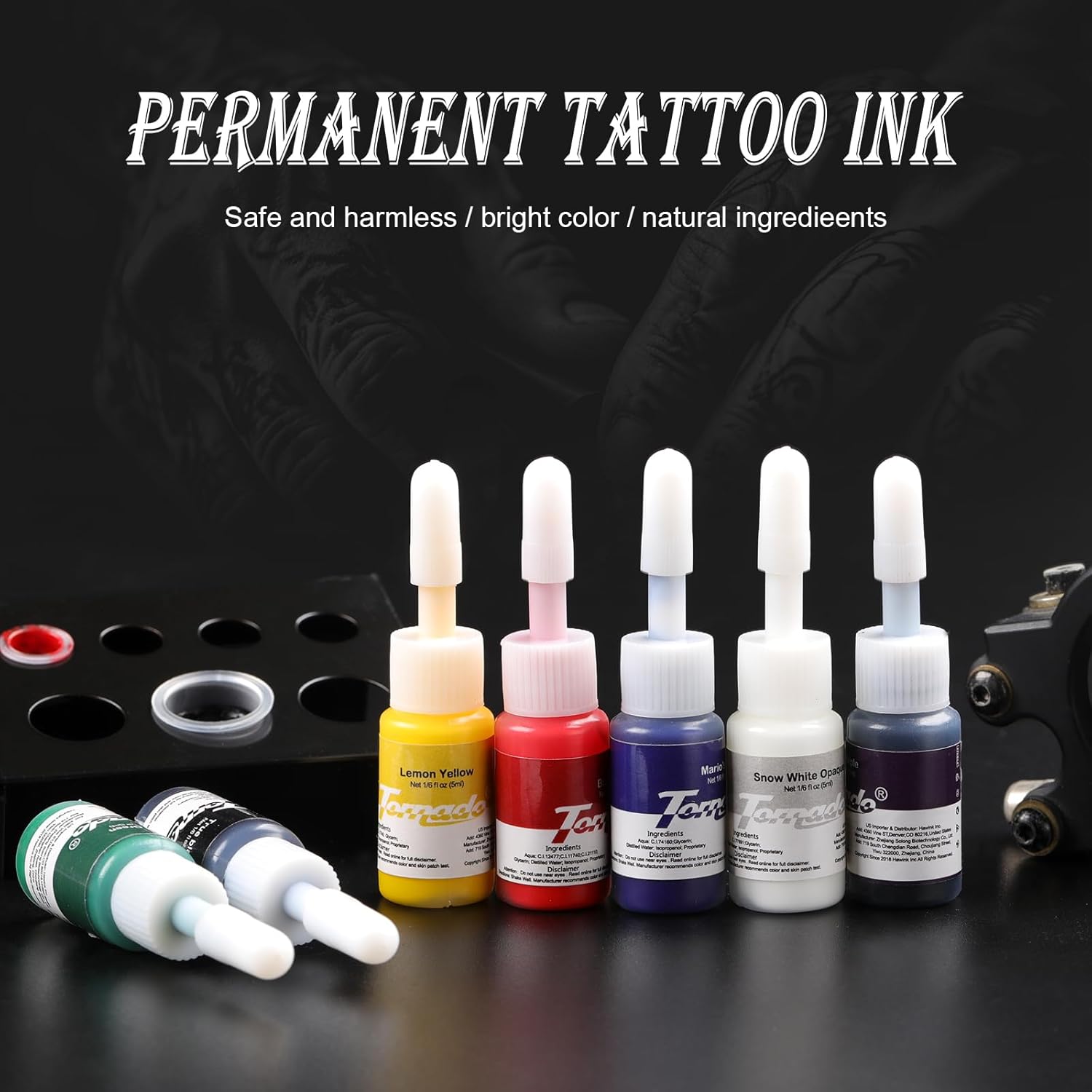 Juego de tinta de tatuaje, 7 colores de tinta de tatuaje permanente 0.2 fl oz0.18oz para suministros de tatuaje corporal TI4202-5-7