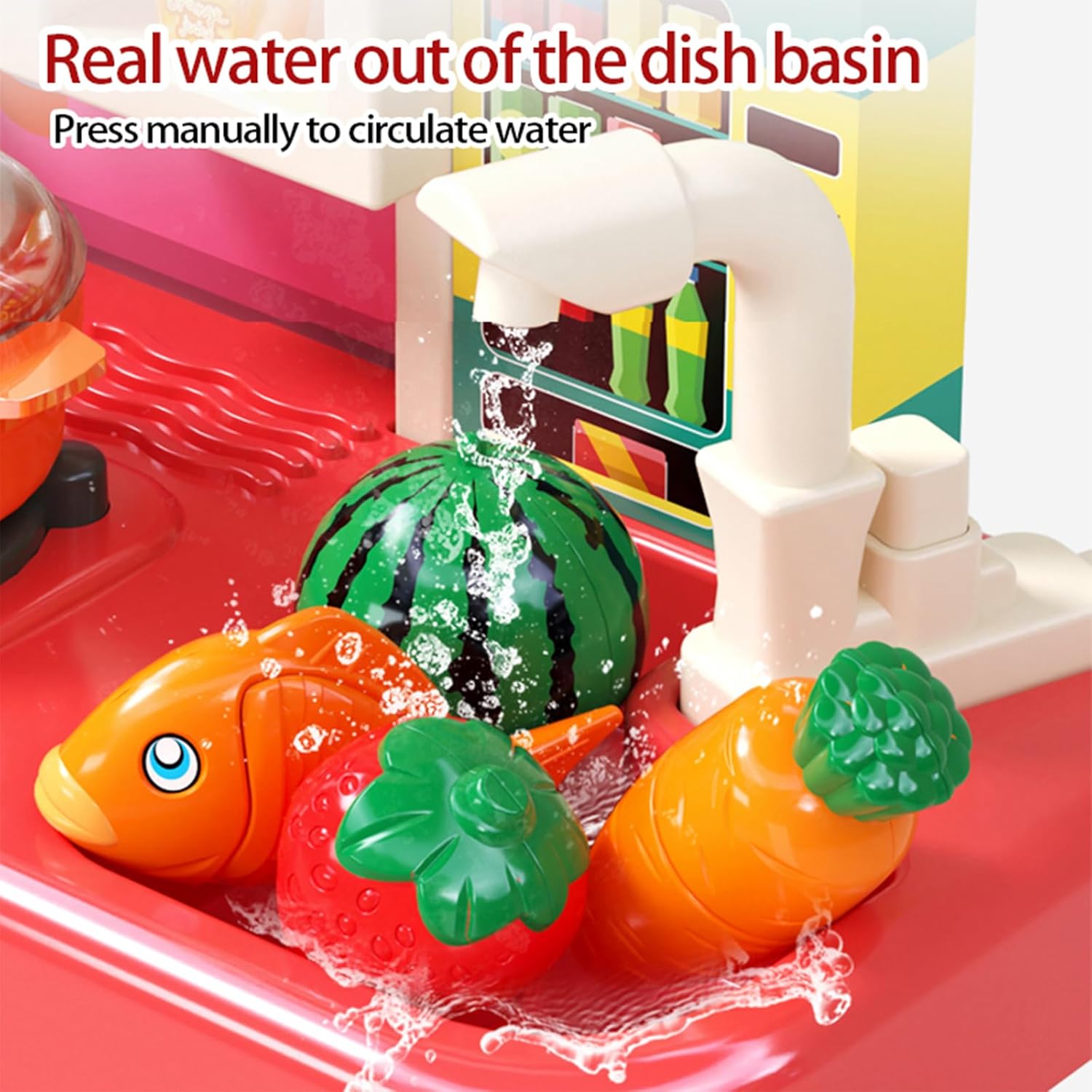 Juego de cocina, juego de cocina para niños, equipado con 54 accesorios de juguete de cocina, con sonido y luz realistas, agua de presión,