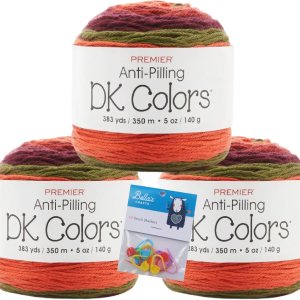 Premier Yarns DK Colors – Ovillo de hilo antibolitas con rayas autoservicio, 5 onzas, peso ligero #3, paquete de 3 unidades con marcadores de Premier Yarns DK Colors – Ovillo de hilo antibolitas con rayas autoservicio, 5 onzas, peso ligero #3, paquete de 3 unidades con marcadores de