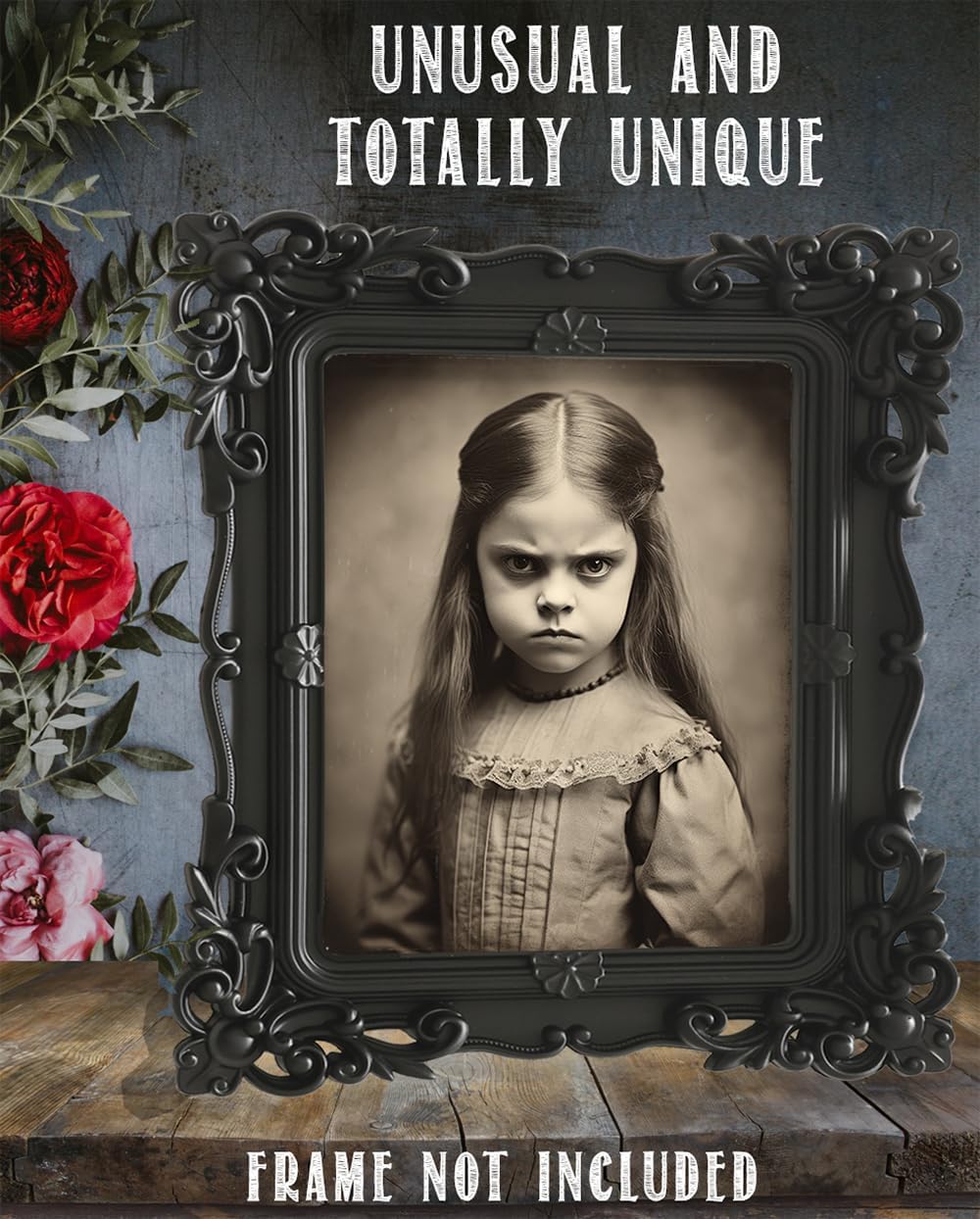 Póster vintage de retrato de niña diabólica con ojos deslumbrantes sin marco de 11 x 14 pulgadas, diseño gótico extraño, espeluznante, espeluznante,