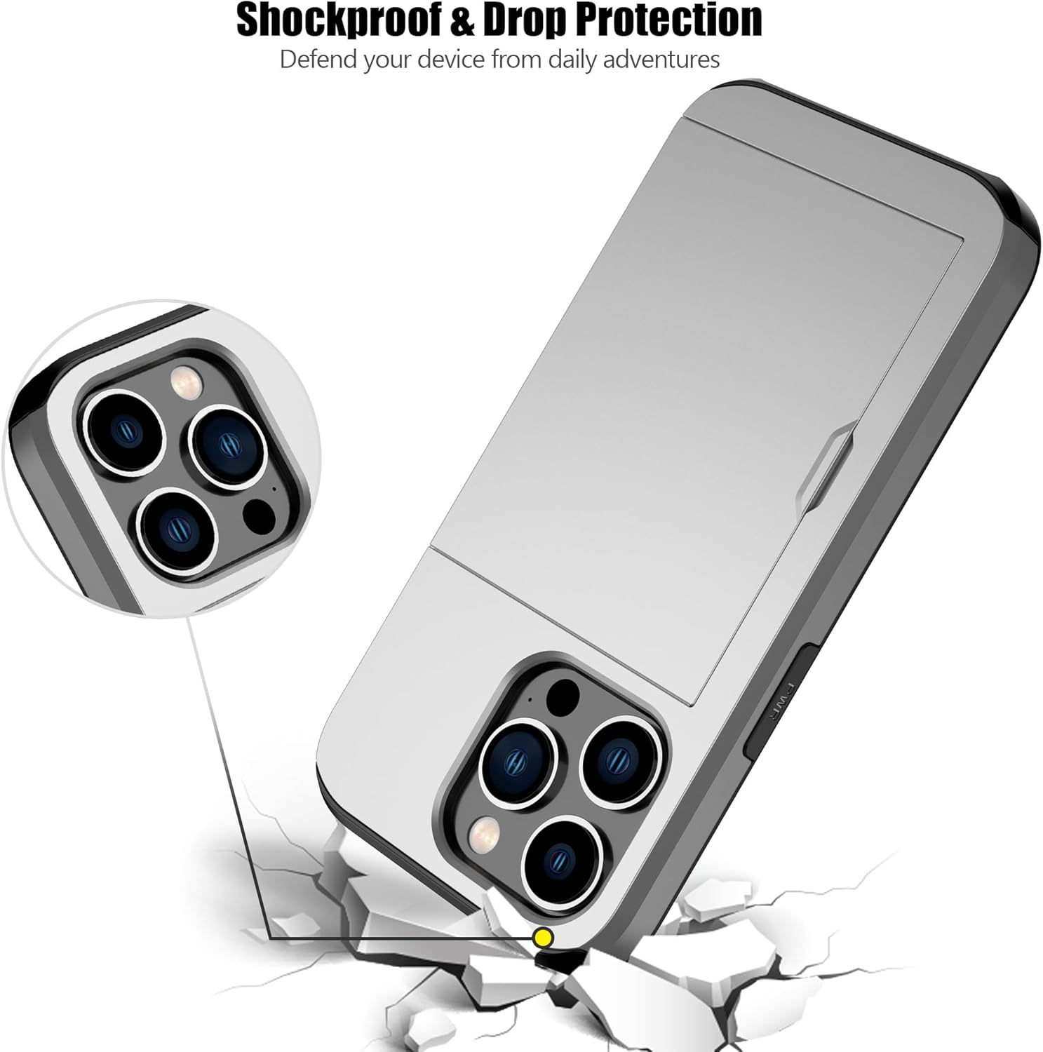 Nvollnoe Funda para iPhone 14 Pro con tarjetero resistente de protección de doble capa a prueba de golpes, ranura para tarjetas oculta, funda