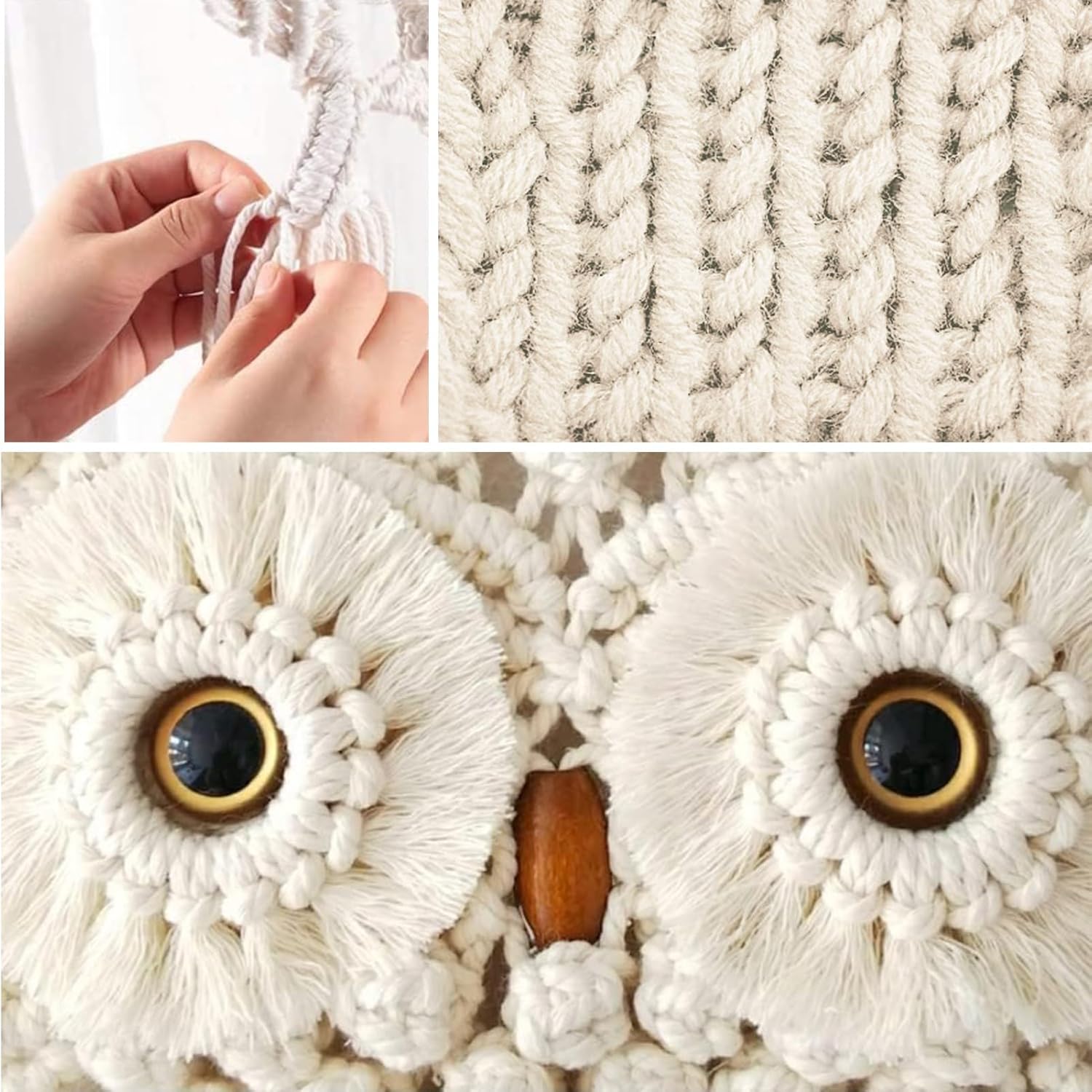 BEIJIALY Tapiz colgante de pared de macramé de búho, arte de pared de búho, tapiz hecho a mano, adorno bohemio, decoración de pared de granja